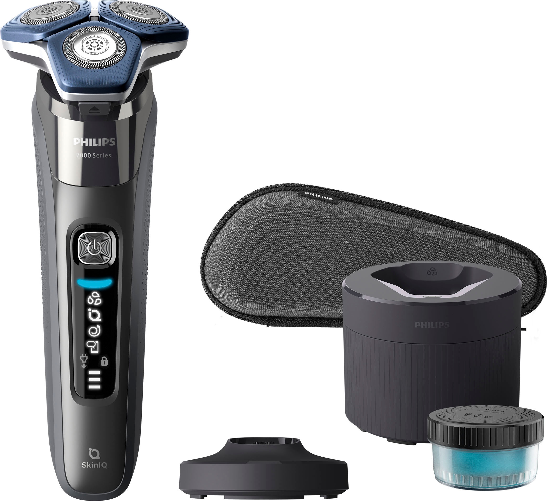 Philips Elektrorasierer »Shaver Series 7000 S7887/55«, Reinigungsstation, ausklappbarer Präzisionstrimmer, 1 Reinigungskartusche, Etui, Ladestand, mit SkinIQ Technologie