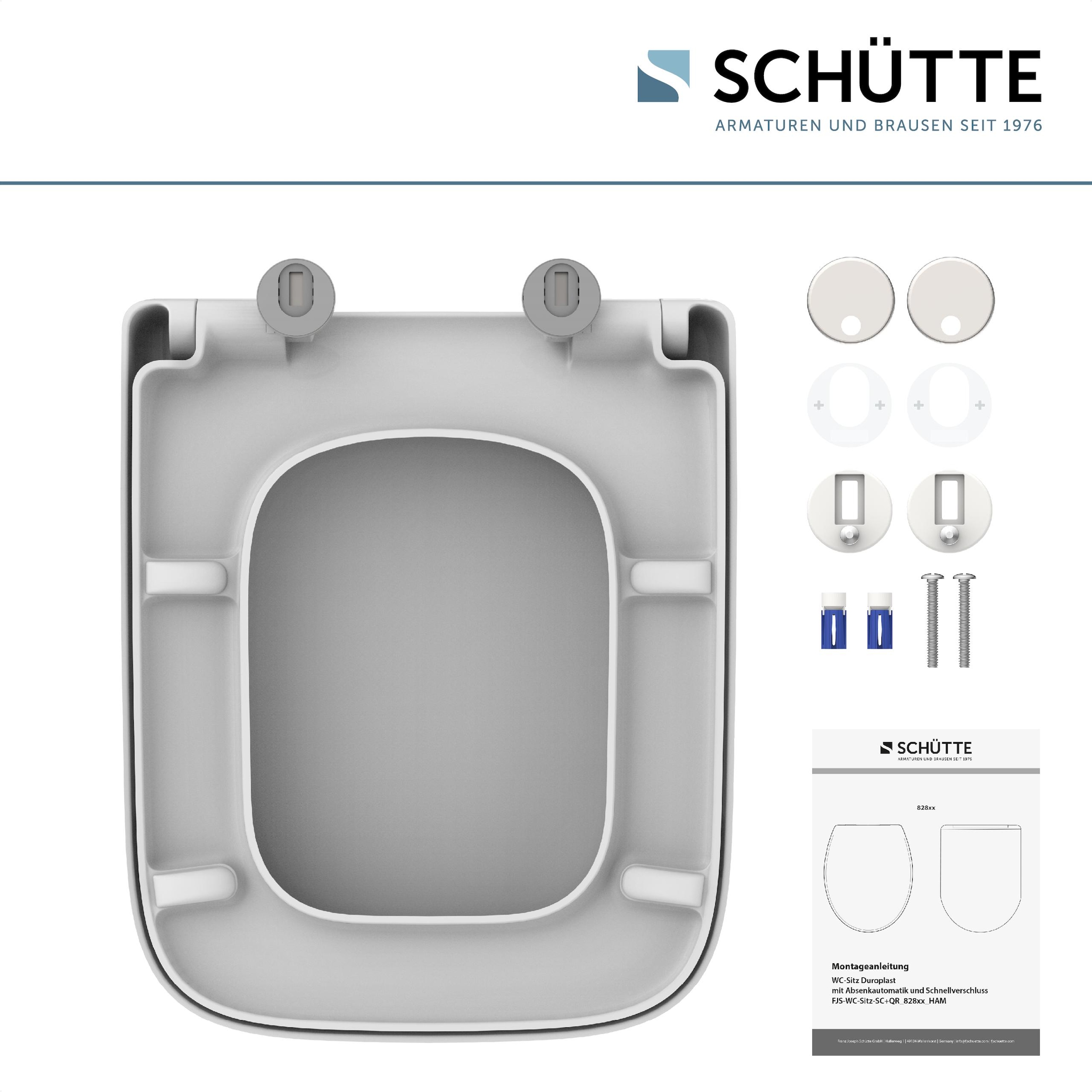 Schütte Siège de WC »Duroplast, WHITE E-Form PRO 4« Abattant WC, matériel de fixation, notice de montage,  Avec descente automatique et fermeture rapide