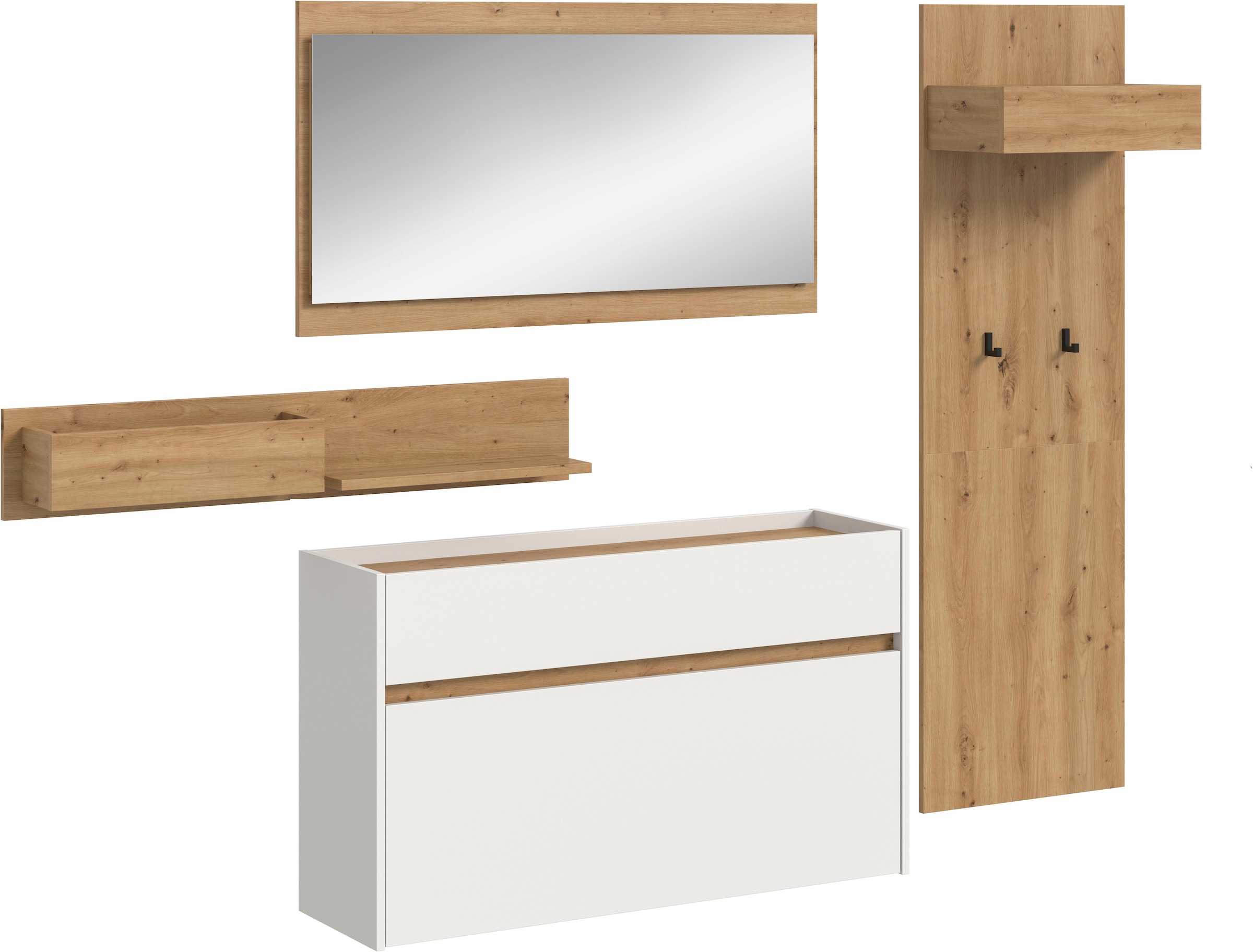 Image of Home affaire Garderoben-Set "EVRID, 4-teilig, Breite 205 cm, individuell hängbar & erweiterbar" best. aus.: Wandboard, Kommode, Spiegel, Garderobenpaneel, 4 Stk. tlg.