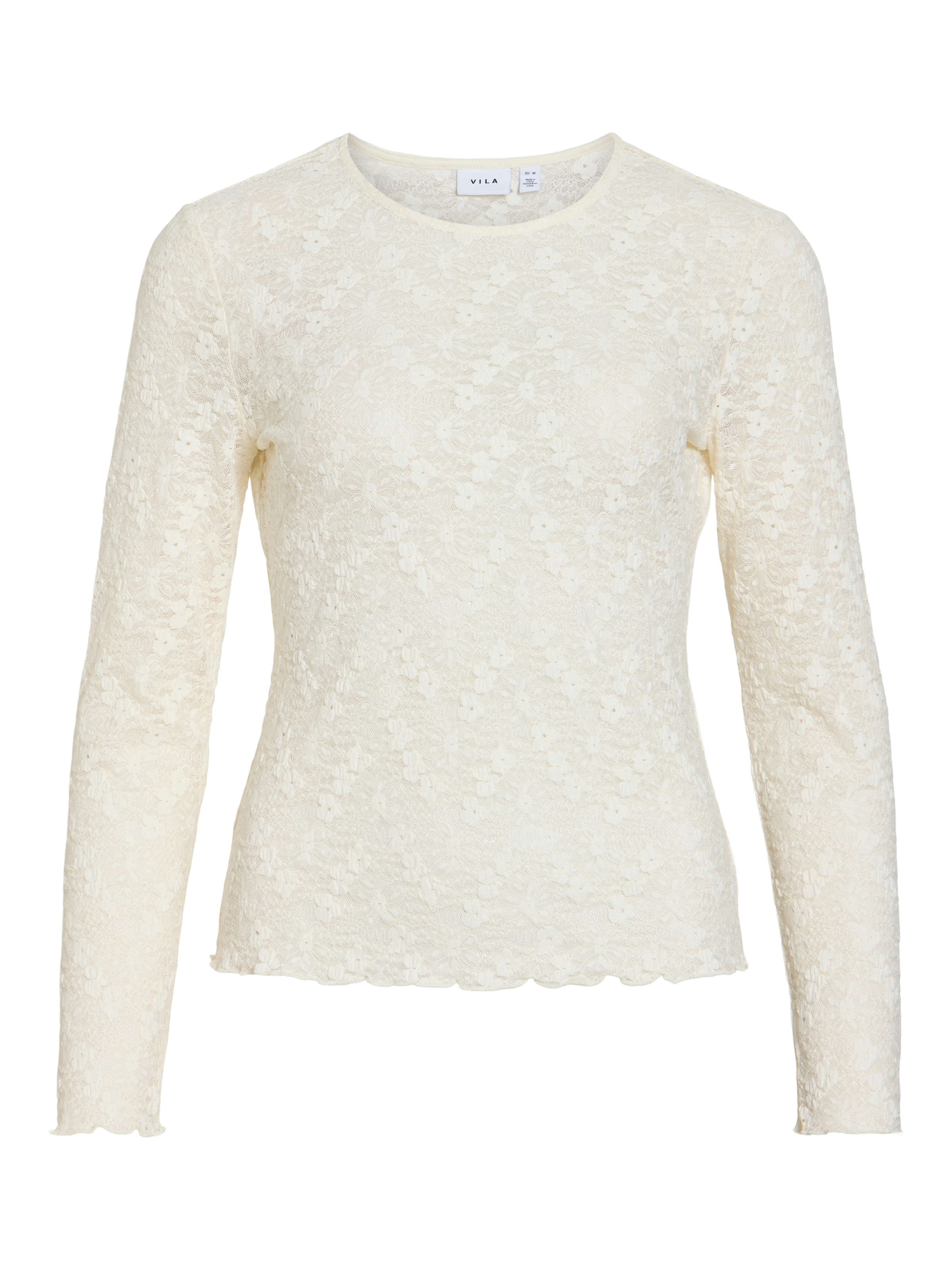 Vila Spitzenshirt »VIFAY O-NECK L/S TOP - NOOS« Materialmix, enger Schnitt
