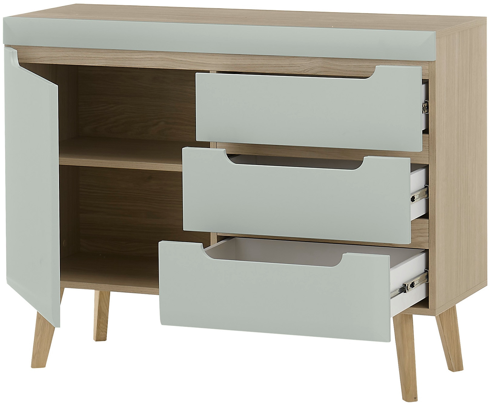 INOSIGN Sideboard »Torge, Anrichte, Kommode, Schubladenschrank«, (1 St.), abgeschrägte Füsse, drei Farben, Scandi Design, 107 cm breit