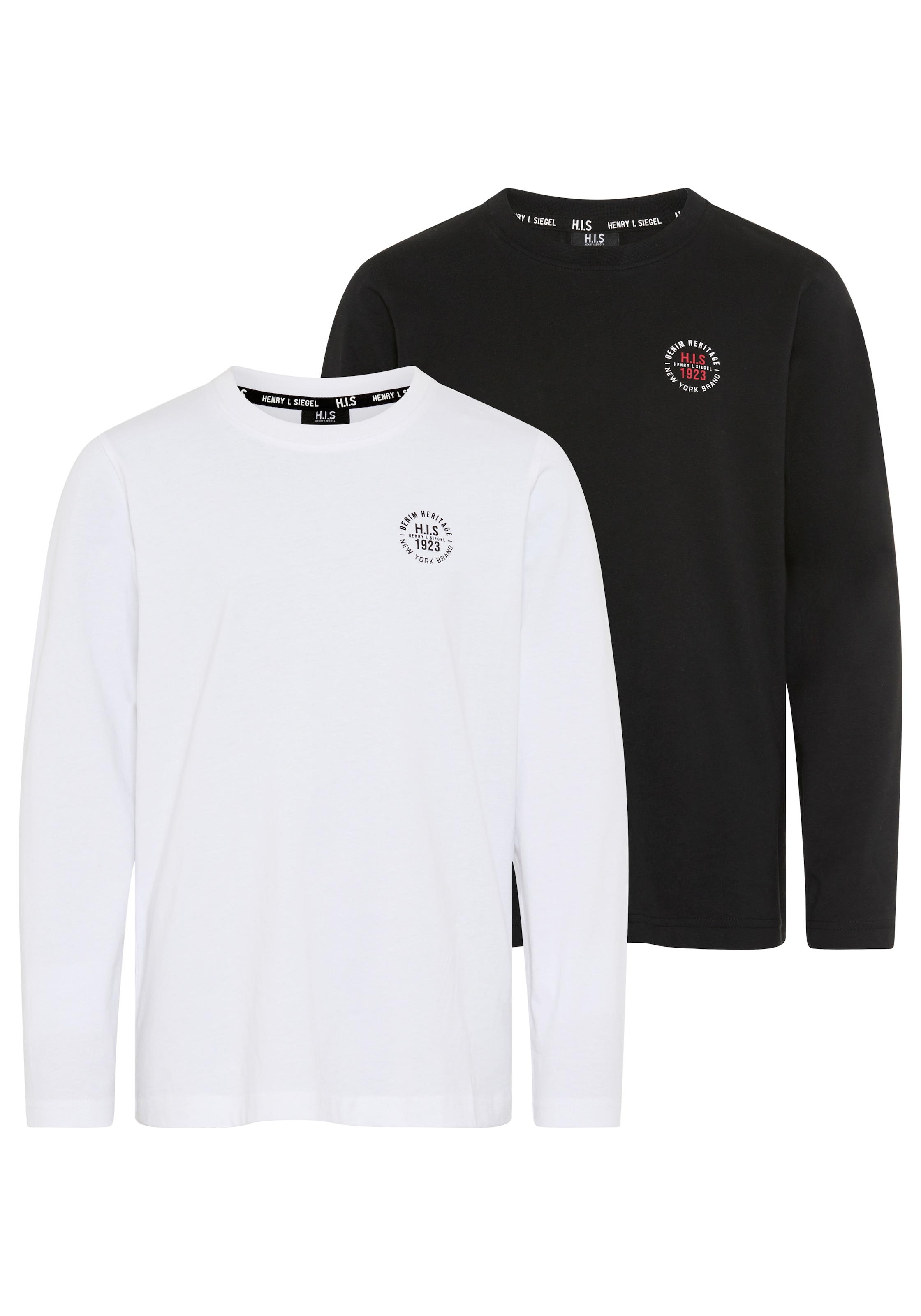 Image of H.I.S Langarmshirt "2er Pack Shirts mit Logoprint für Jungen" Packung, 2, 2 tlg. Für TEENS. 2er Pack Shirts