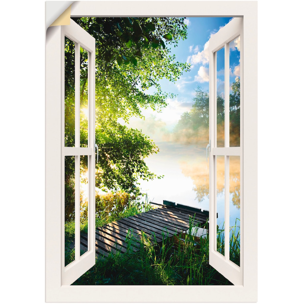 Artland Wandbild »Fensterblick Angelsteg am Fluss«, Fensterblick, (1 St.)
