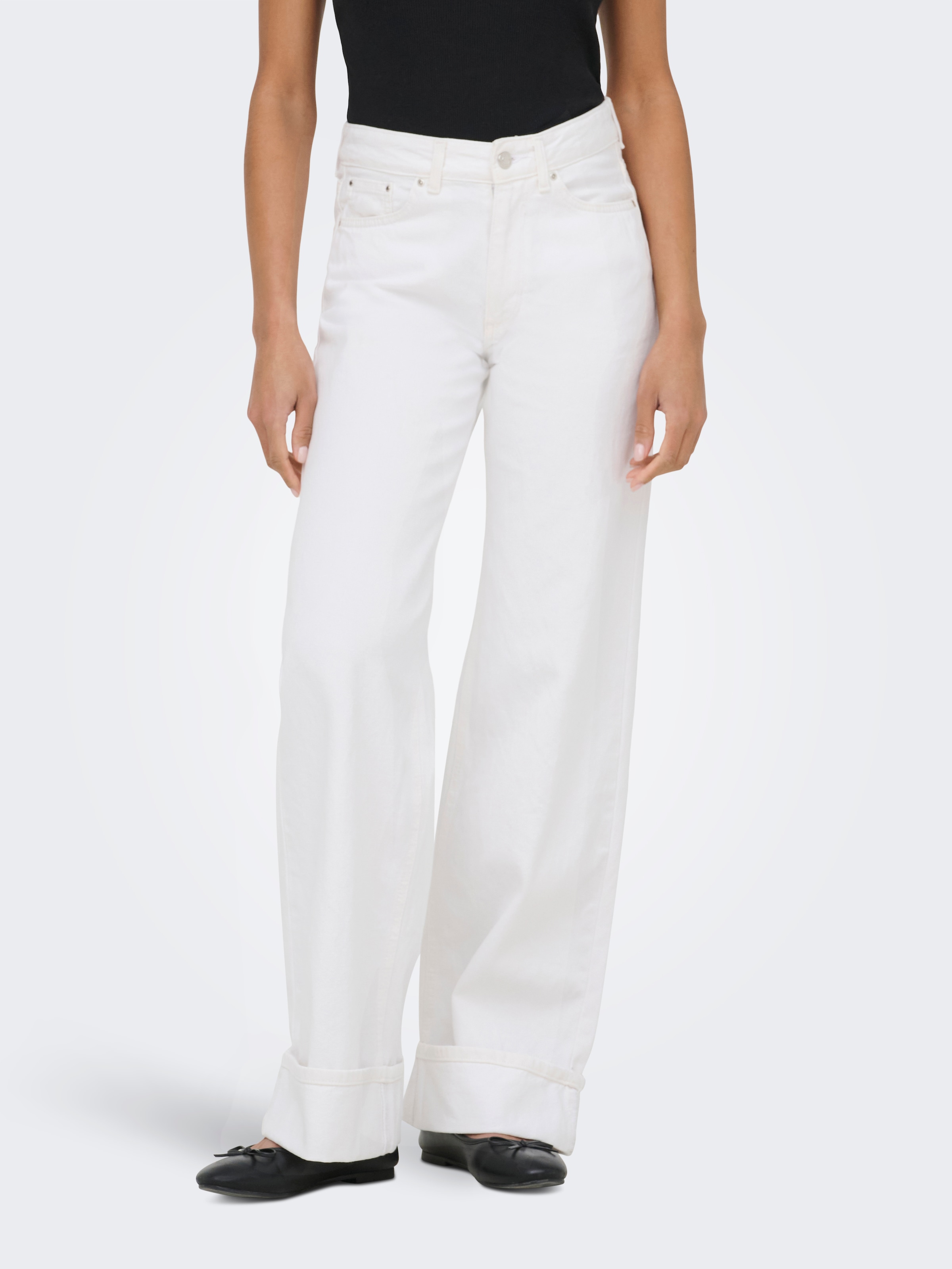 Image of ONLY Weite Jeans "ONLELLA MW WIDE FOLD UP DNM WHITE TAI" Baumwolle, regular waist, wide fit