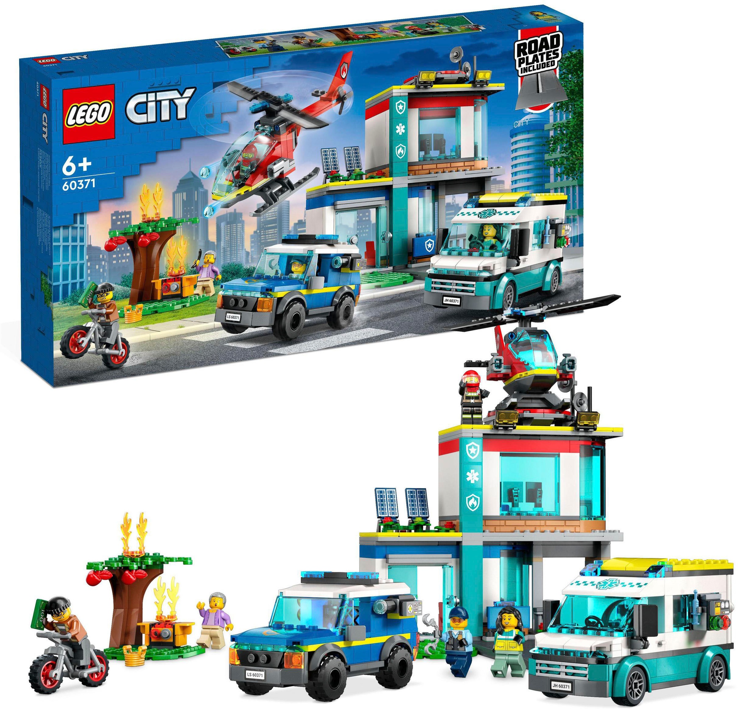 LEGO® Konstruktionsspielsteine »Hauptquartier der Rettungsfahrzeuge (60371), LEGO® City«, (706 St.), Made in Europe