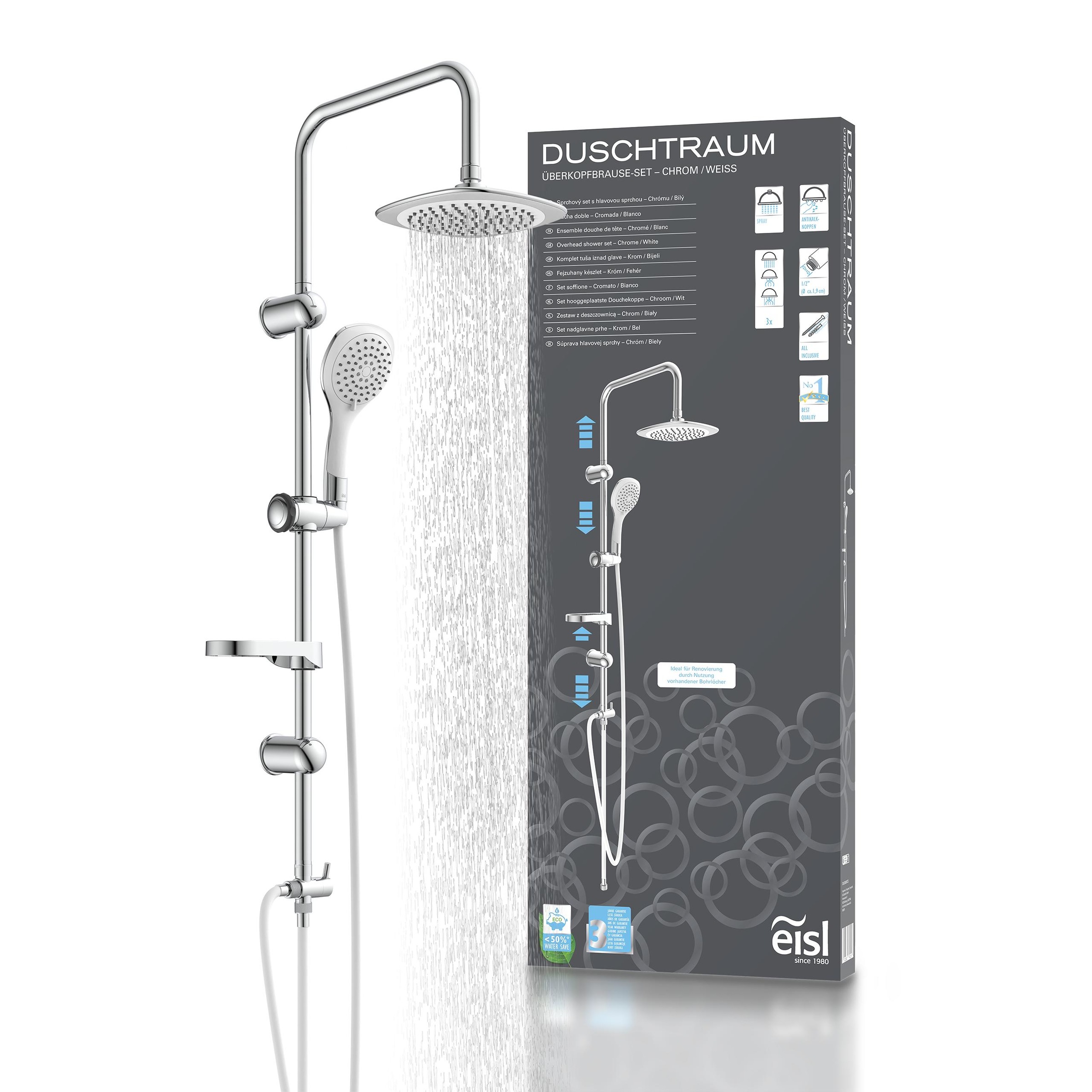 Image of Eisl Duschsystem "DUSCHTRAUM" 3-fach verstellbare Wellness Handbrause mit Antikalk-Noppen