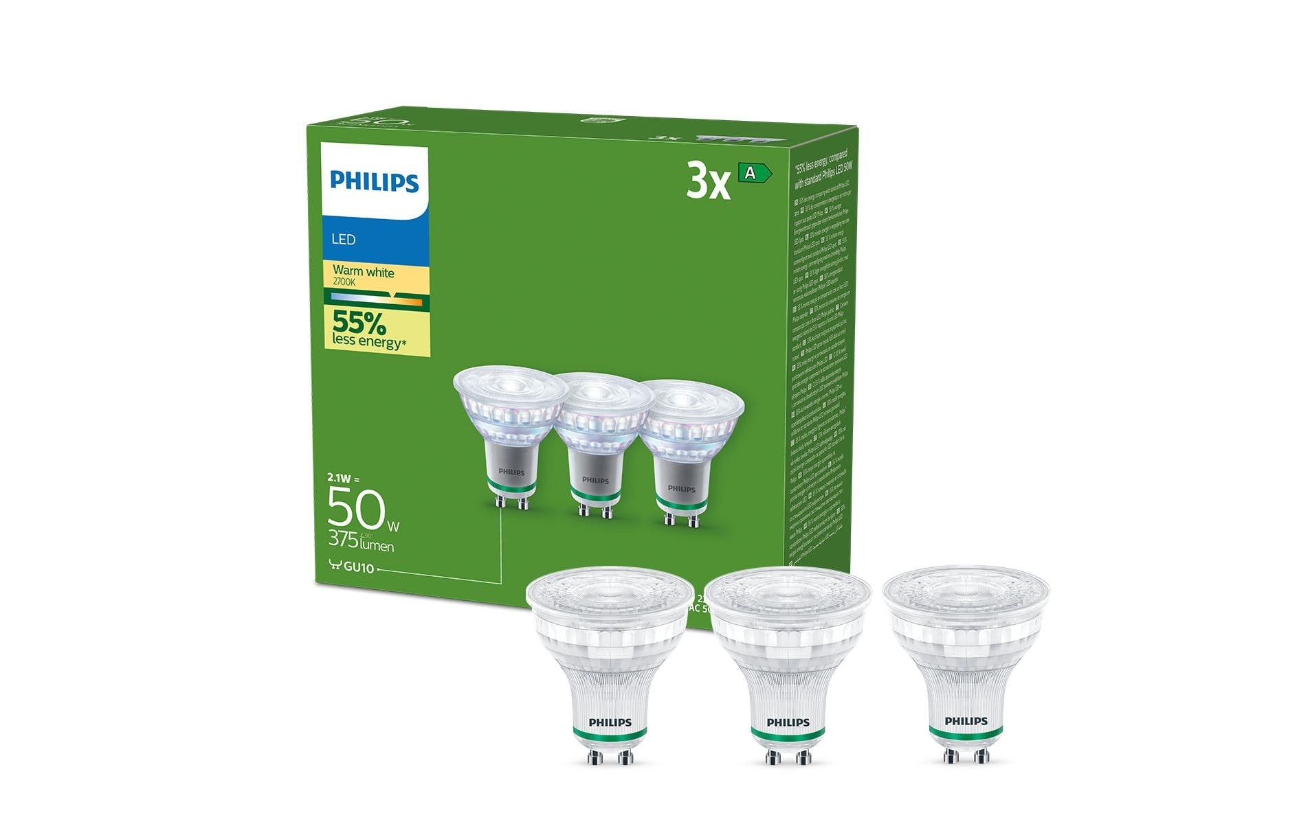 Philips LED-Leuchtmittel »LED CLA 50W GU10 WW 36D ND UE 3CT/6 EC«, GU10, 1 St., Warmweiss