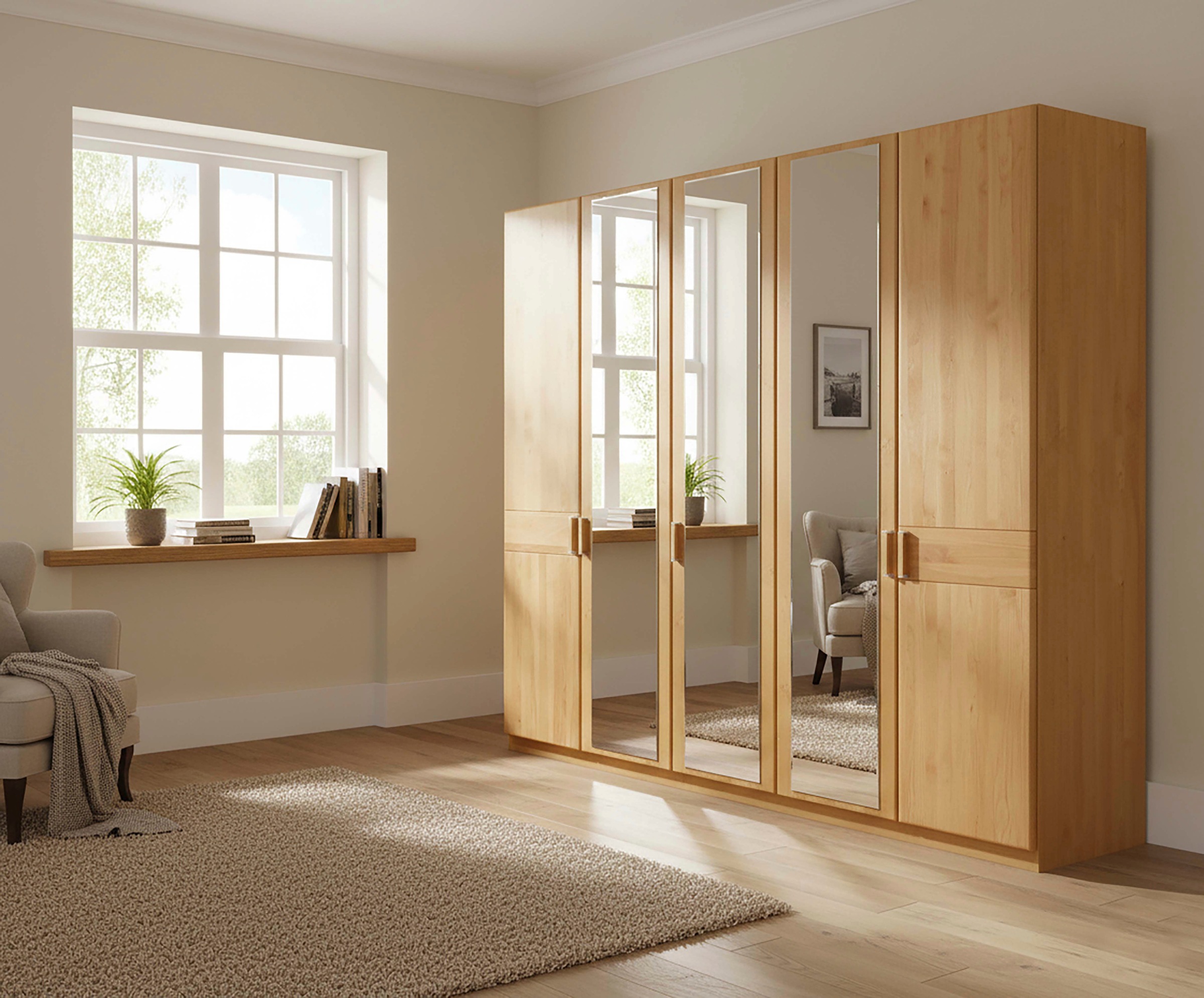 WIEMANN Armoires à vêtements »Lausanne, Drehtürenschrank, Schrank, Wäscheschrank, Erle teilmassiv« 2 largeurs, 2 hauteurs 216/236 cm sélectionnables, FABRIQUÉ EN ALLEMAGNE,  Façade en bois massif d'aulne, qualité durable, avec amortisseur de porte