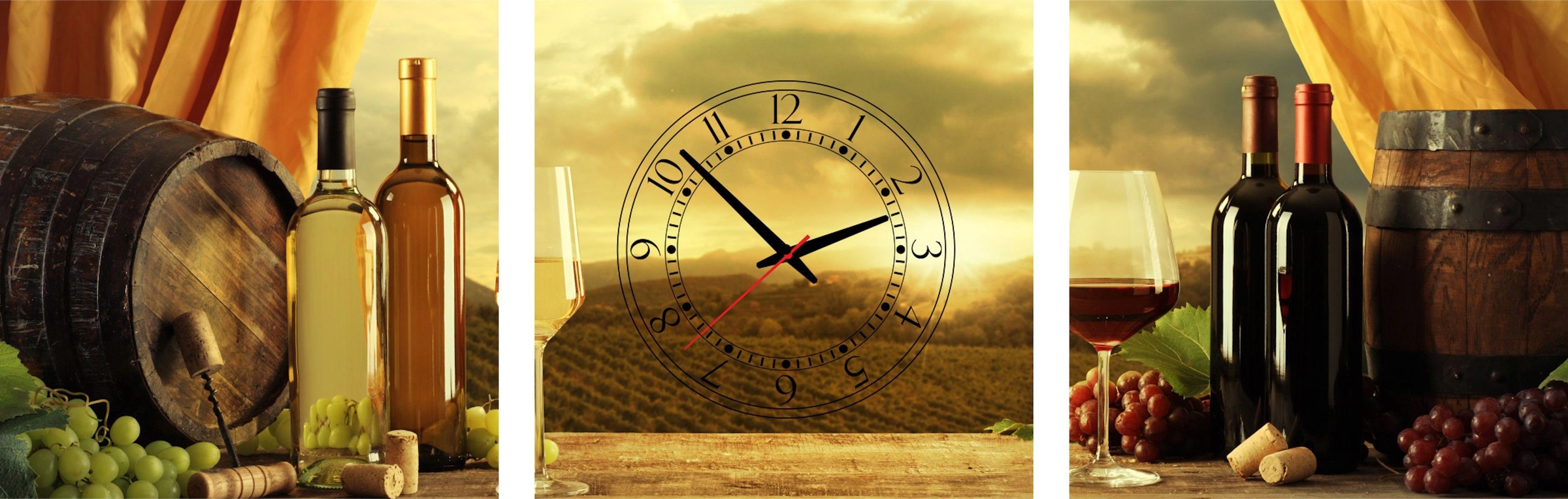 Image of Conni Oberkircher´s Bild mit Uhr »Smell of Wine - Weinflaschen und Fässer«, Wein, (Set, (Set 3), mit dekorativer Uhr, Küche, Genuss bei Ackermann Versand Schweiz