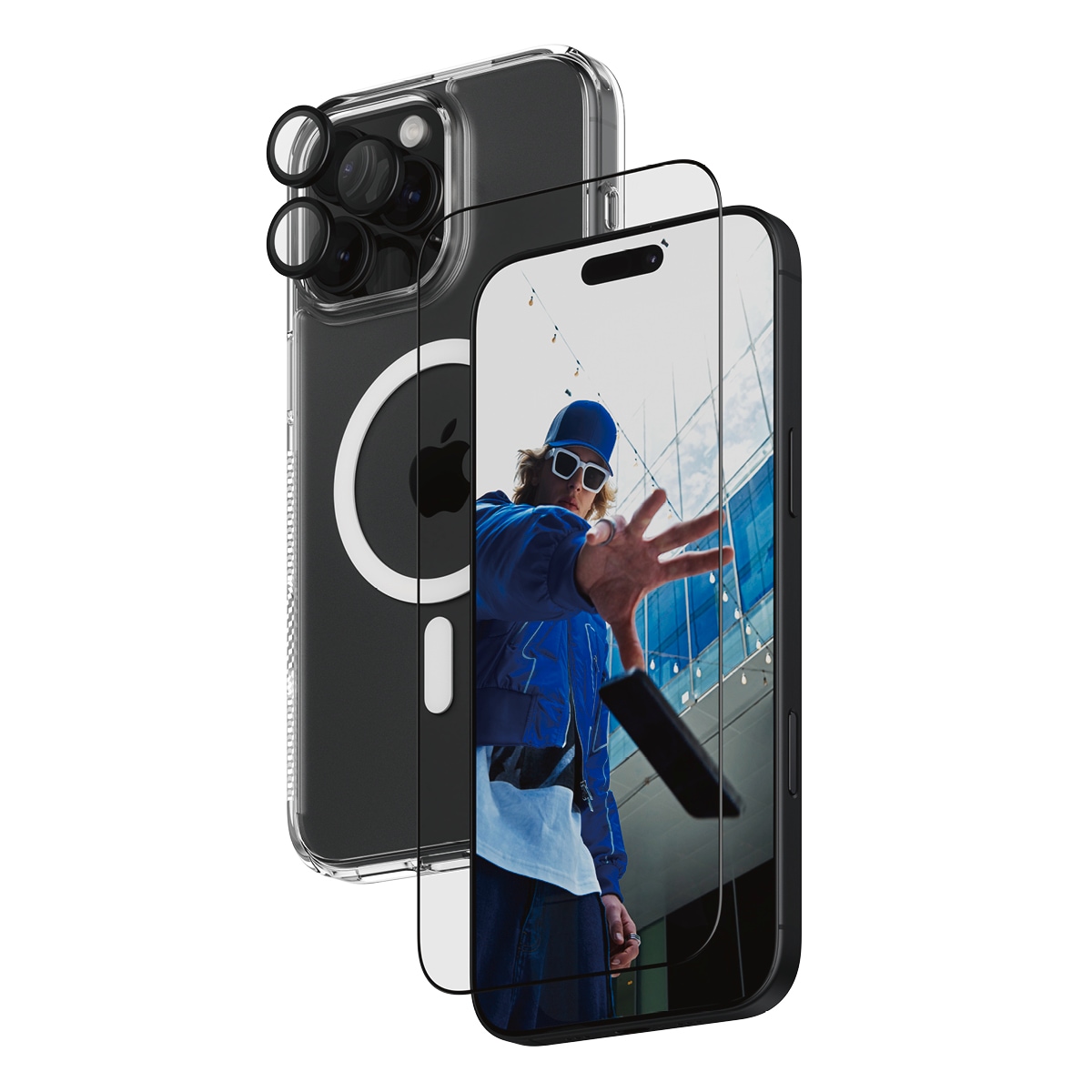 PanzerGlass Displayschutzglas »3-in-1 Protection, Glass, Hoops, Case«, für Apple iPhone 16 Pro Max, Displayschutzfolie, Schutzfolie, Bildschirmschutz, kratz- & stossfest