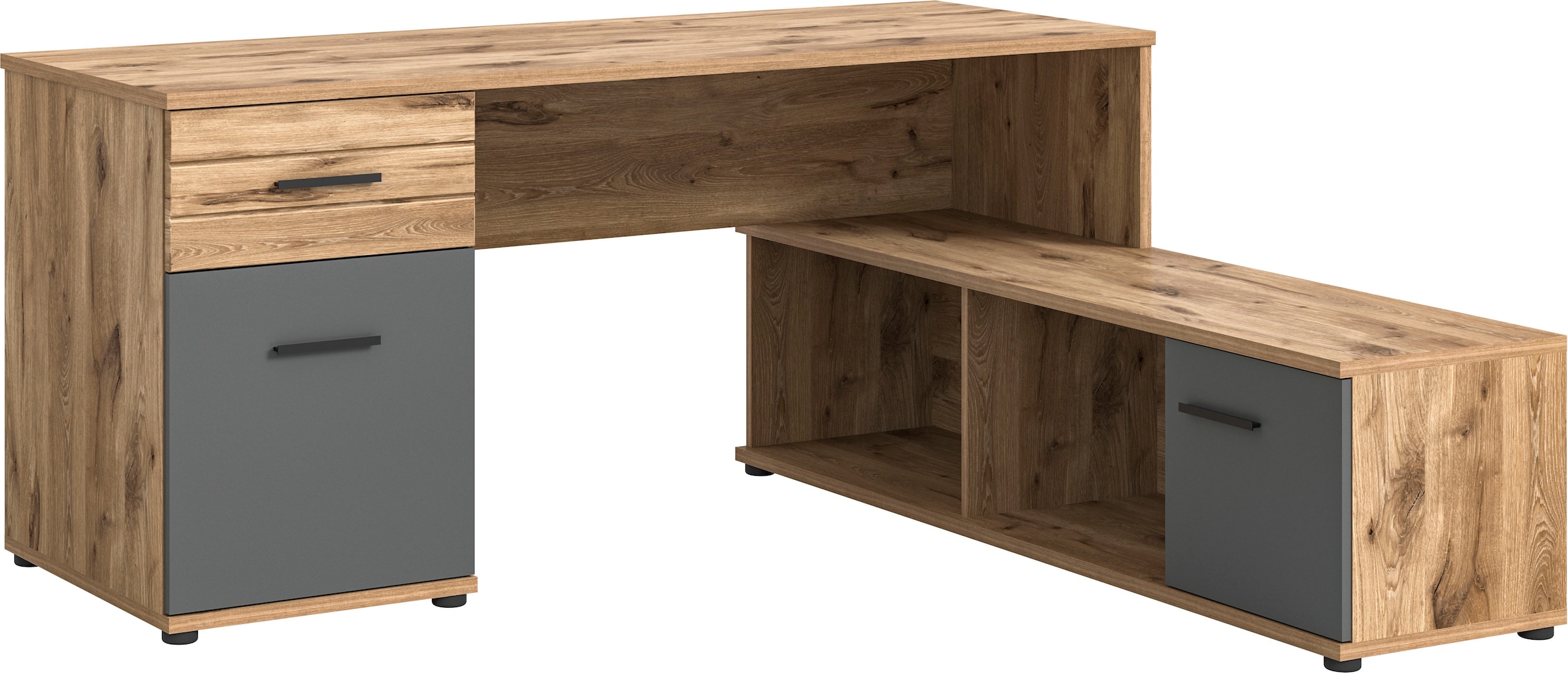 Eckschreibtisch »Riga, Breite 170cm, in Nox Oak Nachbildung und Basalt grau«,...