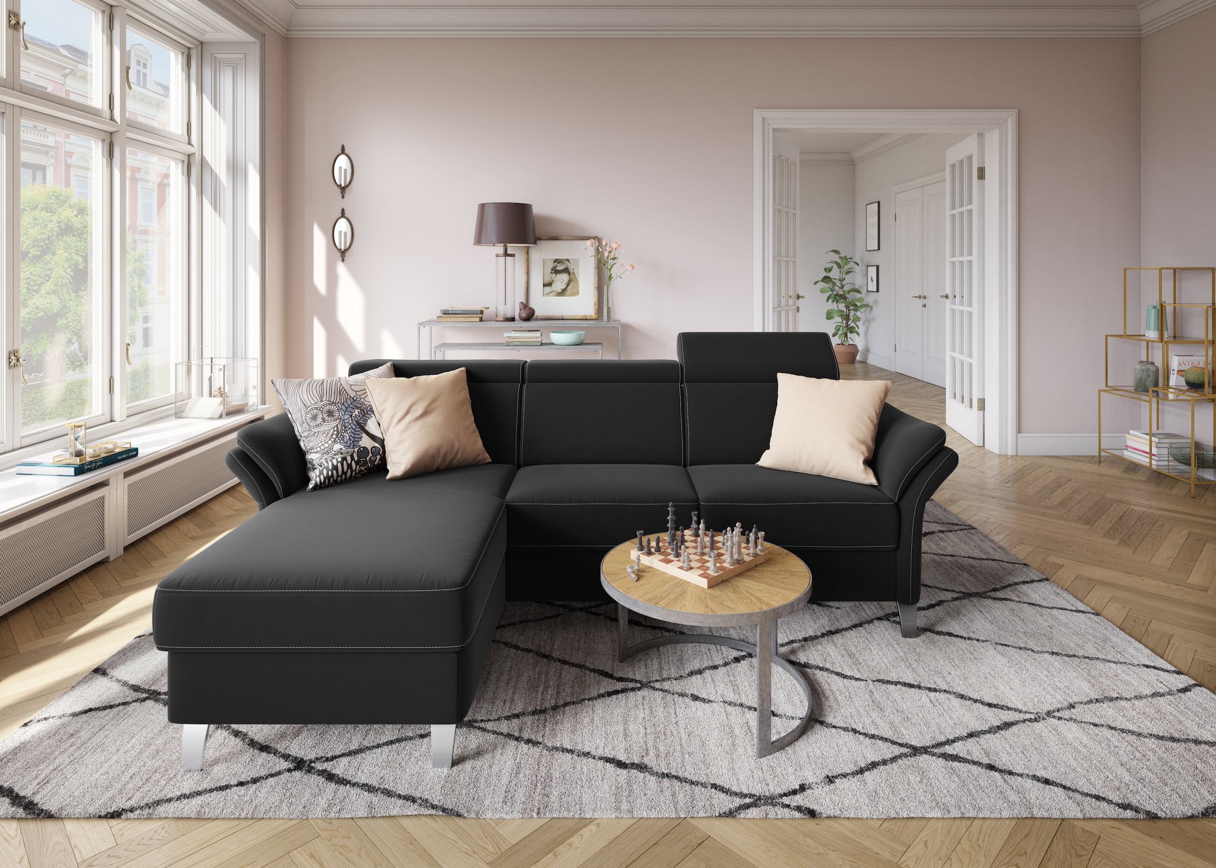 sit&more Ecksofa »Vincenzo L-Form«, inklusive Kopfteilverstellung, wahlweise mit Bettfunktion, Bettkasten