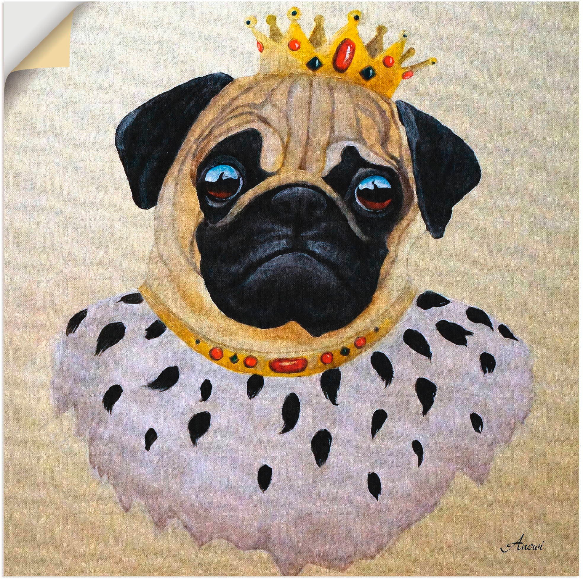 Image of Artland Wandbild »König Mops der Furchtlose«, Humor, (1 St.), in vielen Grössen & Produktarten -Leinwandbild, Poster, Wandaufkleber / Wandtattoo auch für Badezimmer geeignet bei Ackermann Versand Schweiz