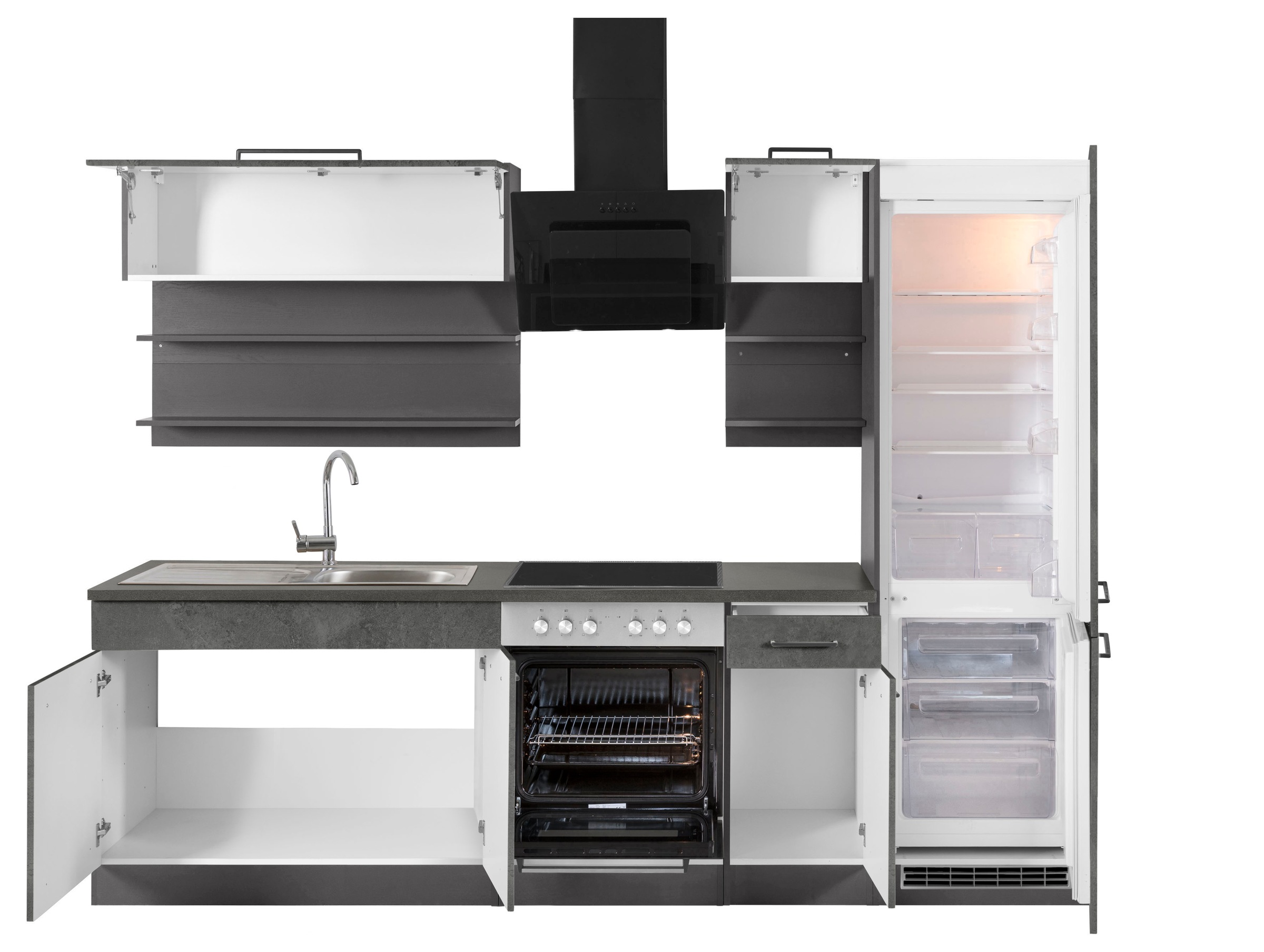 KOCHSTATION Kitchenette »KS-Tulsa« sans appareils électriques, largeur 270 cm, poignées métalliques noires, façades MDF