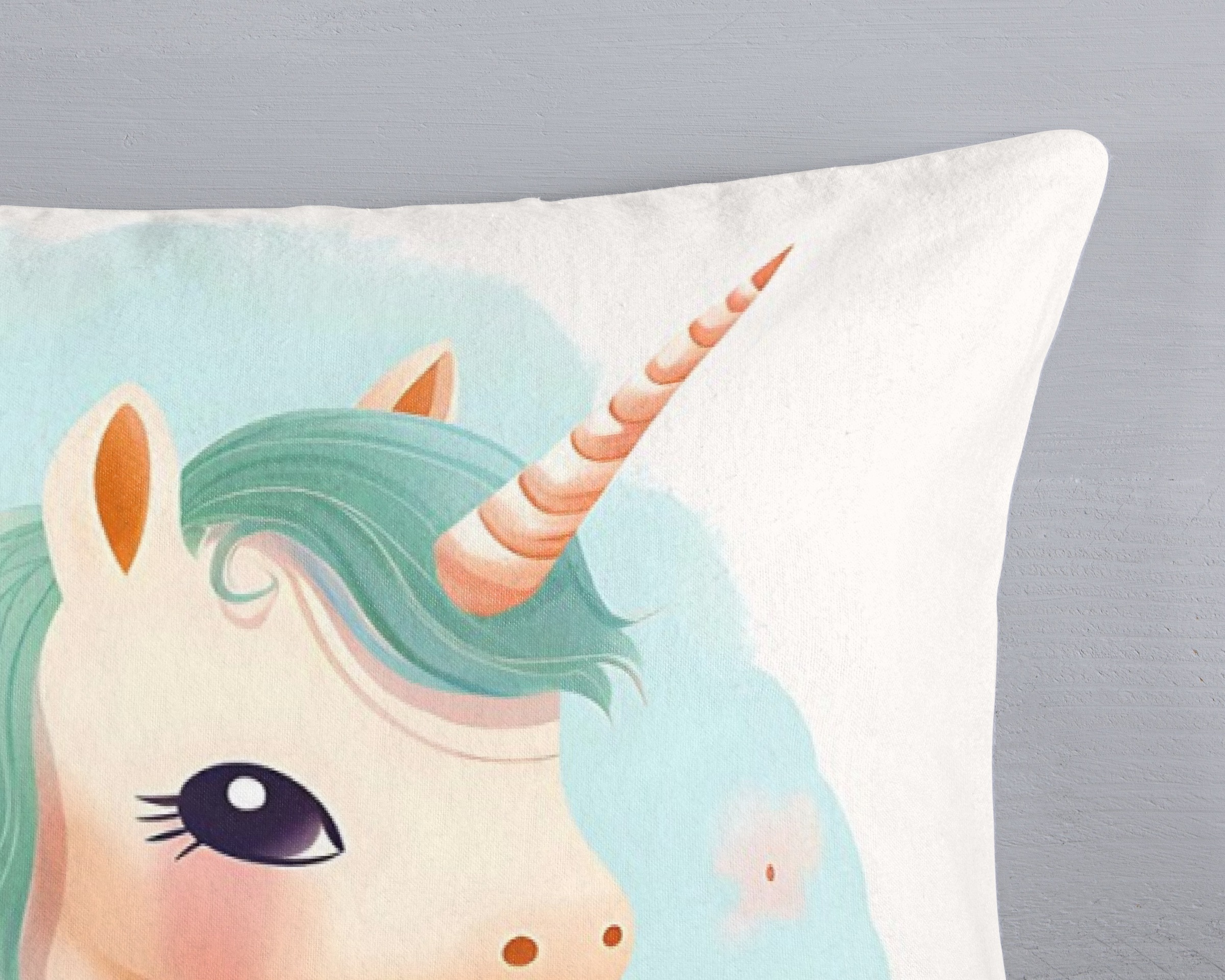 good morning Kinderbettwäsche »One«, Flanell, Biber, 135x200, Warm, Wende, Mädchen, Einhorn, Weiss, Türkis
