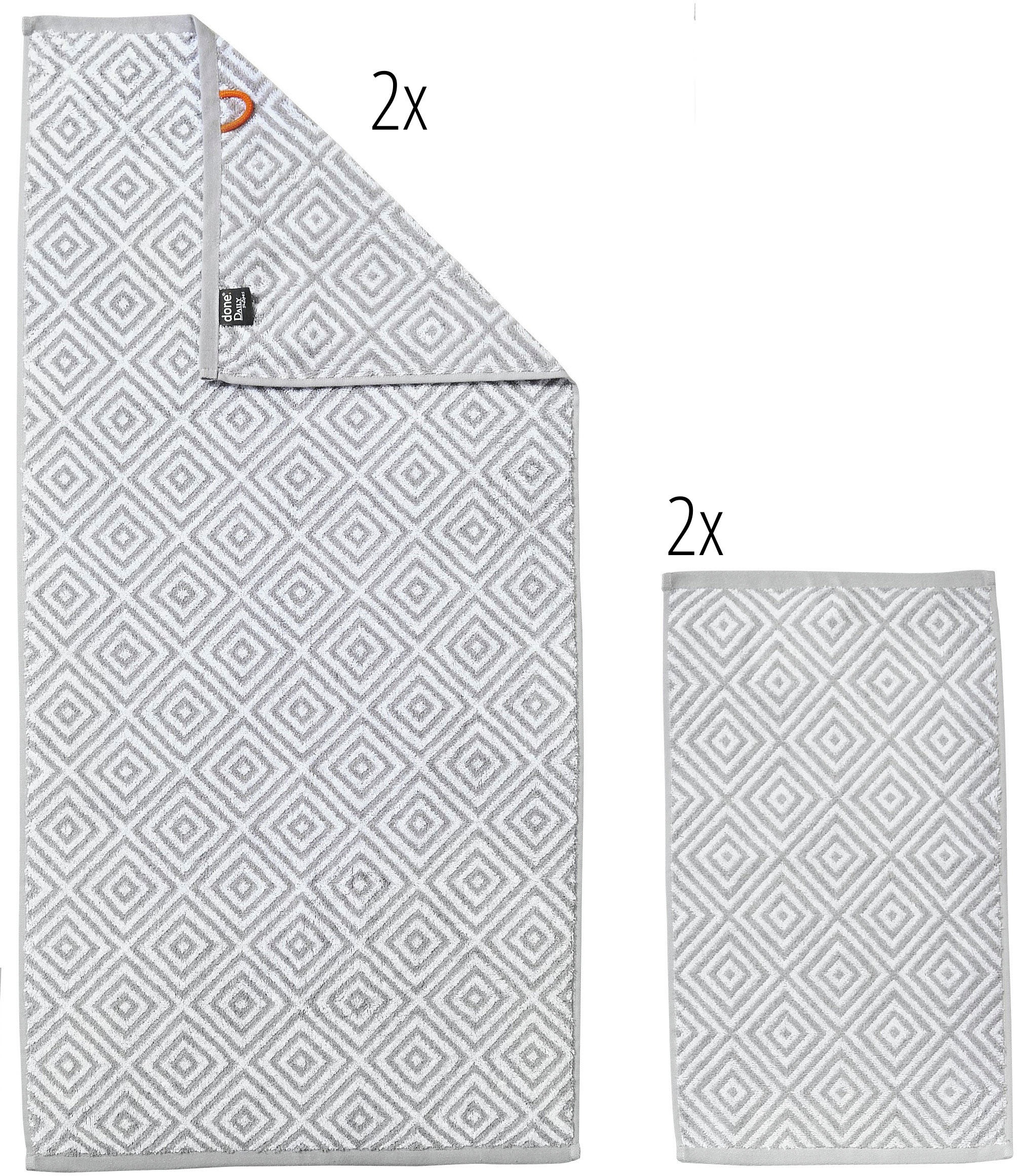 done.® Handtuch Set »Daily Shapes Diamond«, (Set, 4 St., 2 Gästetücher (30x50 cm)-2 Handtücher (50x100 cm), Jacquardgewebe, Rauten Muster, verschiedene Set Varianten erhältlich