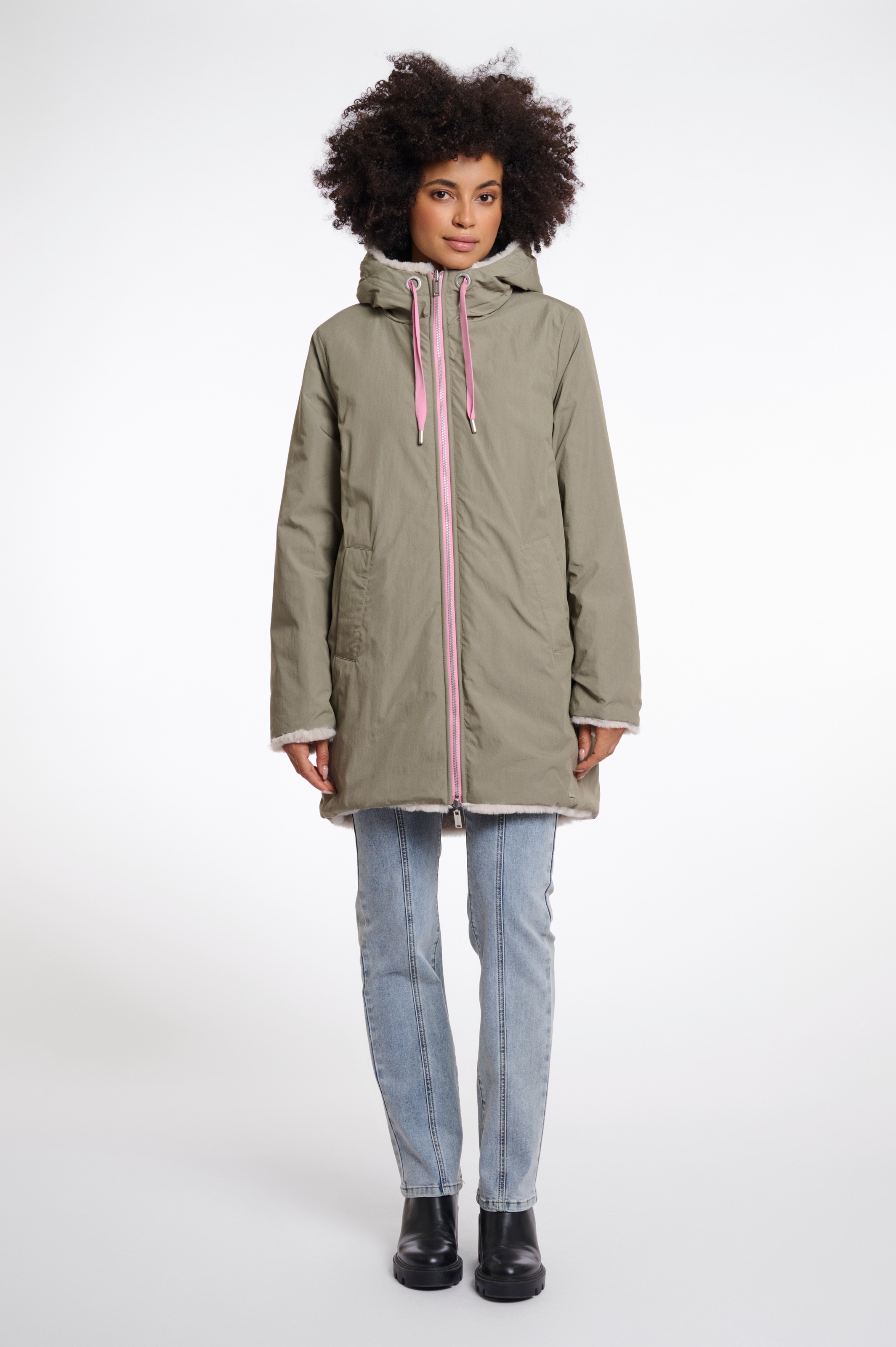 Rino & Pelle Parka, mit Kapuze, mit kontrastfarbenen Details