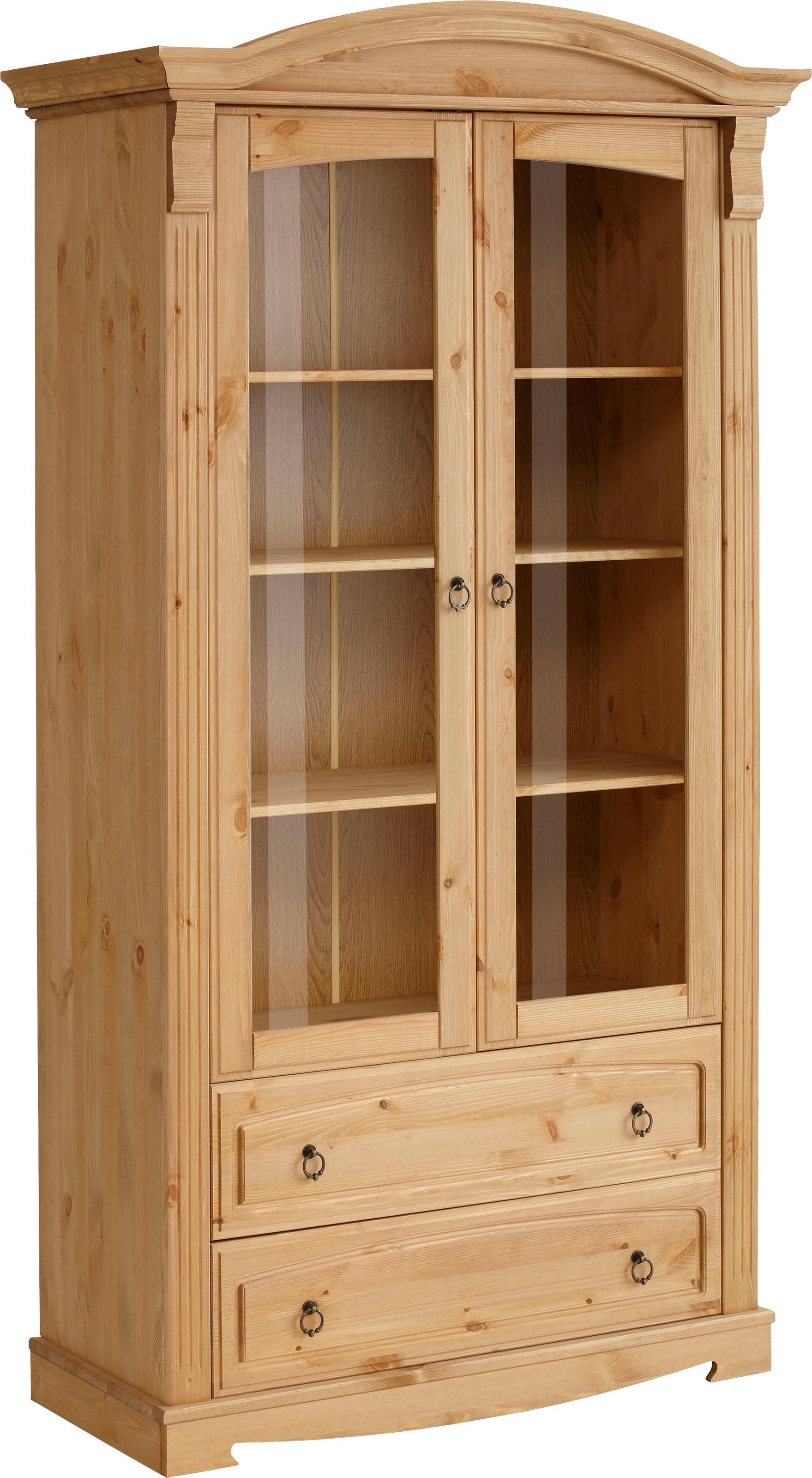Image of GOODproduct Glasvitrine "Anna" Gesamtmasse (B/T/H): ca. 97/46/188 cm, mit Glastüren, 2 Schubladen, Höhe 188 cm, aus massiver Kiefer, FSC