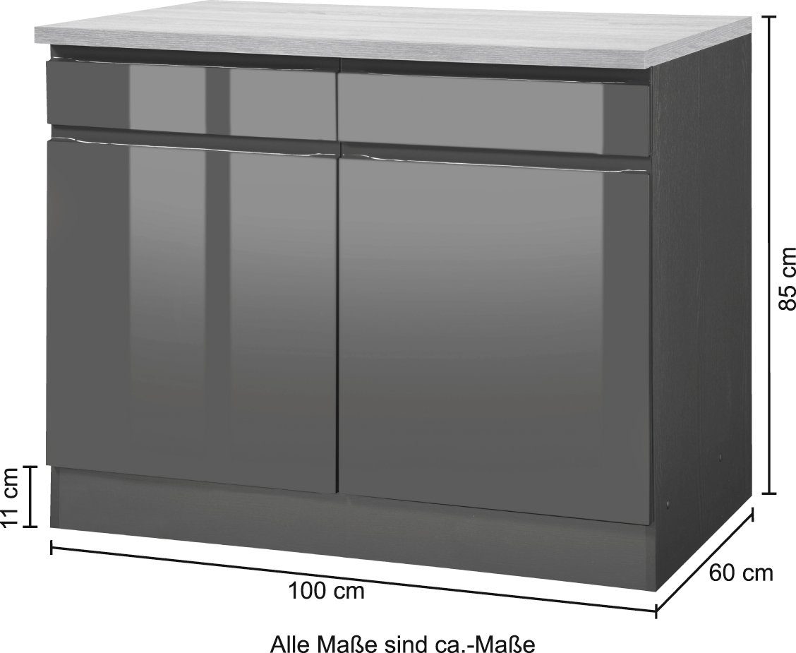 KOCHSTATION Armoire basse »KS-Virginia,neu in verbesserter Ausführung« Rangement, Softclose, avec plan de travail CPL,  largeur 100 cm, 2 portes, fonction soft-close