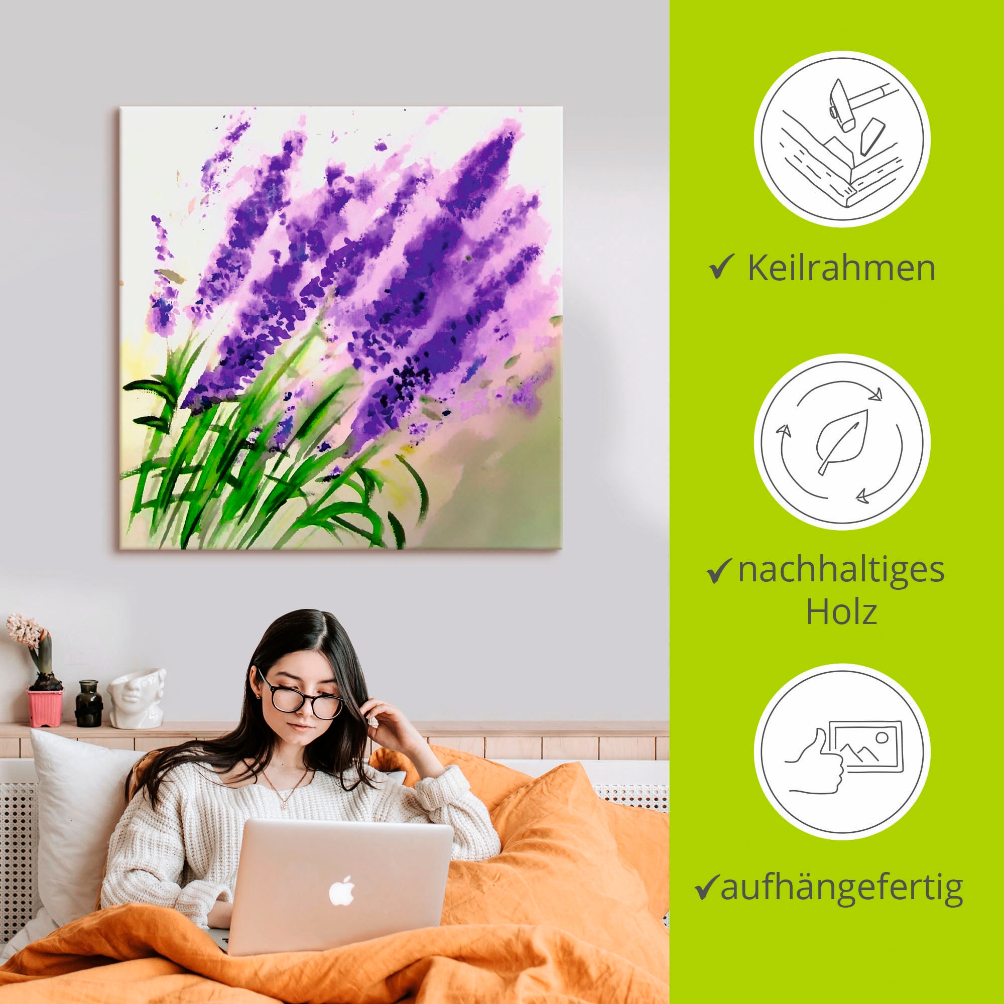 Artland Tableau sur toile »Lavendel-aquarell« 1 cuis tlg. auf Holzrahmen gespannt