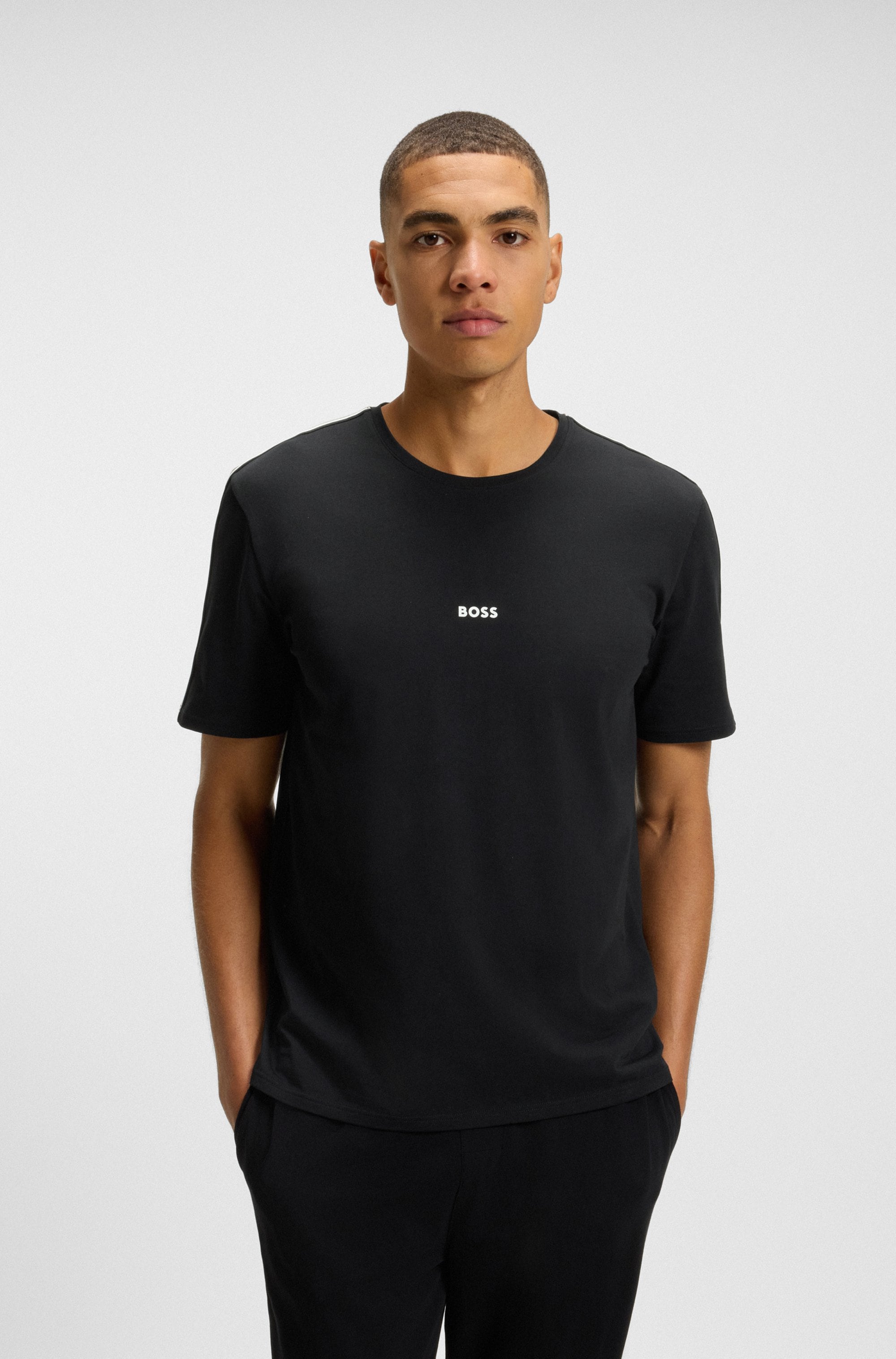 Image of BOSS T-Shirt "Unique" aus elastischer Baumwolle mit Tape-Details, regular fit