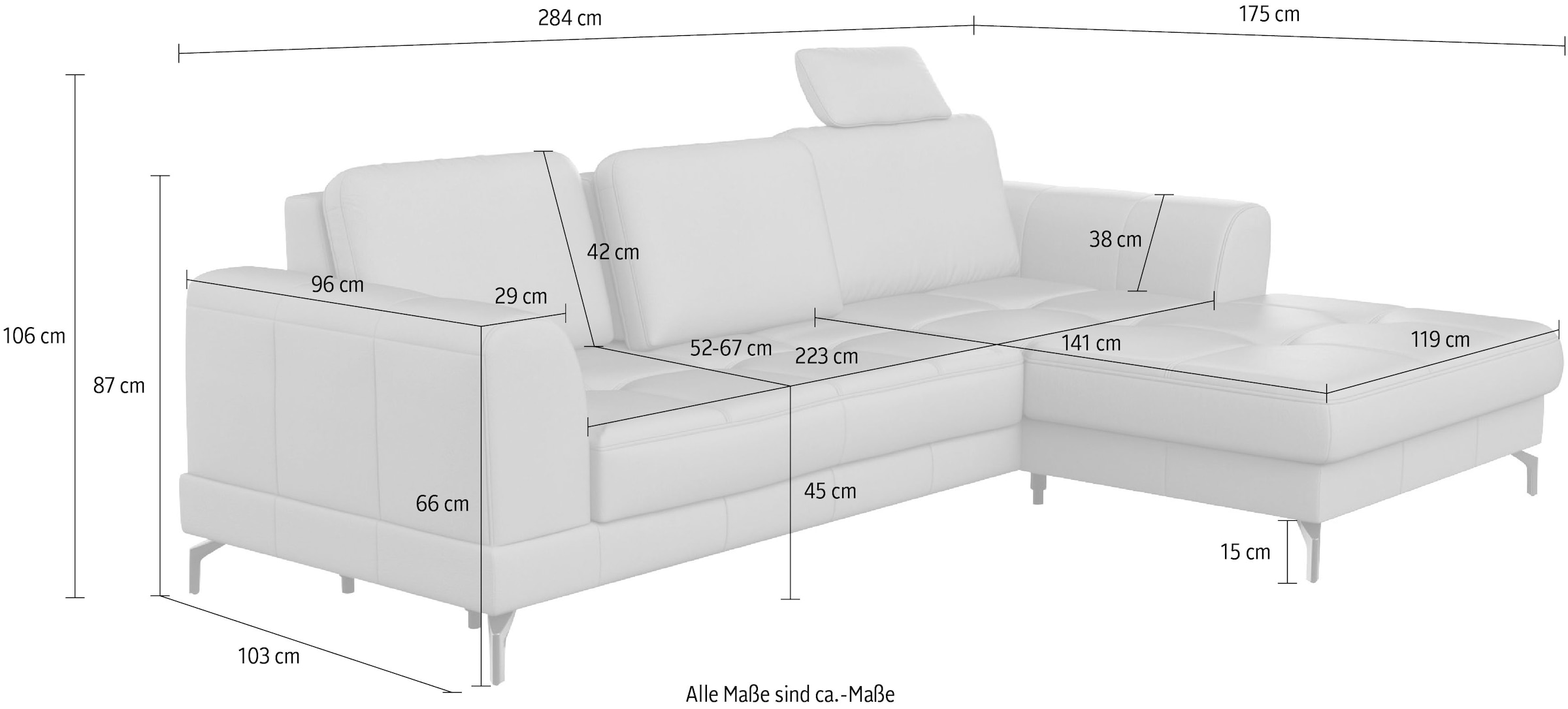 sit&more Ecksofa »Bendigo L-Form« inklusive Sitztiefenverstellung, Bodenfreiheit 15 cm, 2 Fussfarben