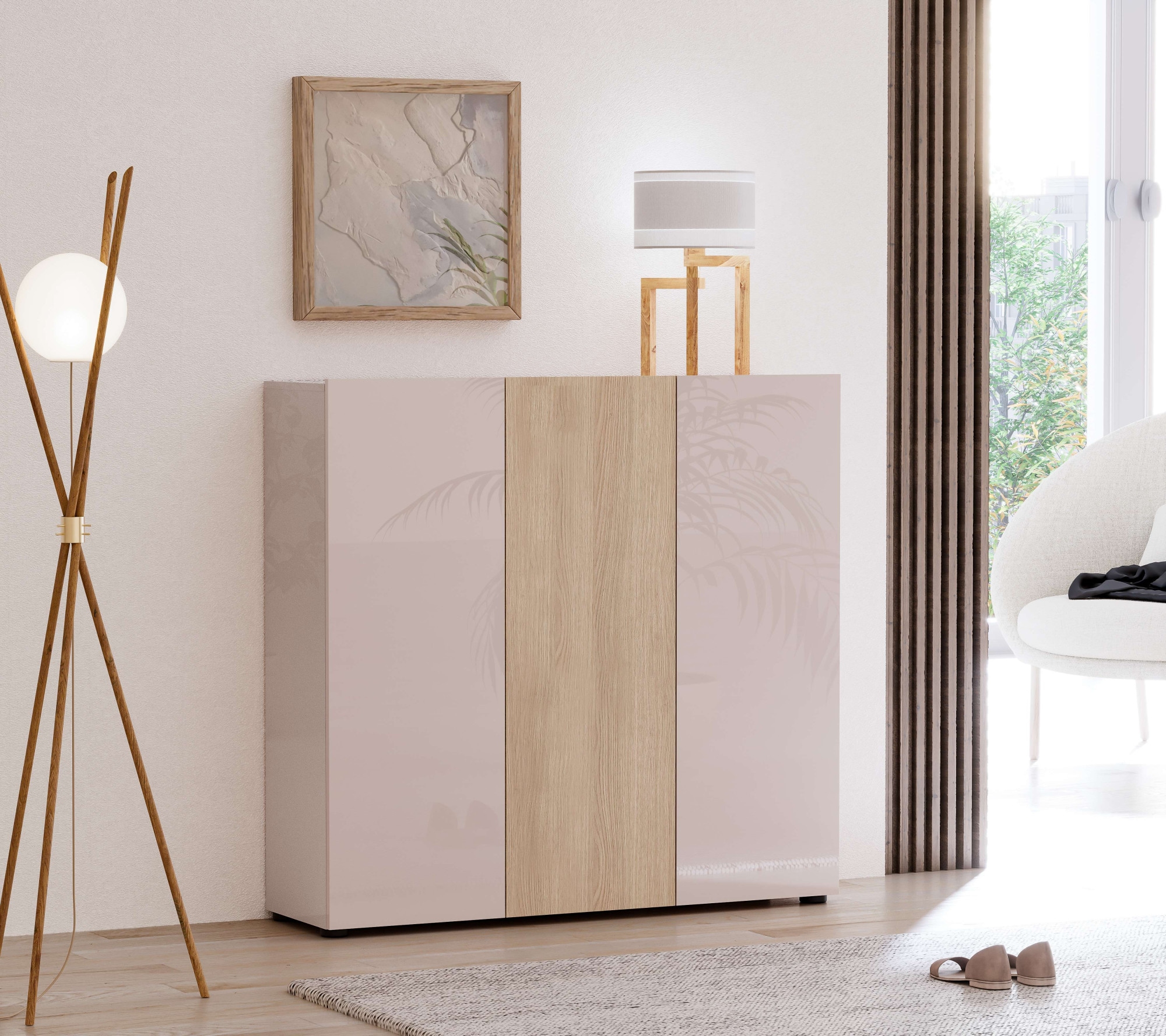 Home affaire Schuhschrank »LADY, Schuhkommode,Schuhmöbel,Schuhablage,Schuhregal« Korpus und weisse Türen hochglänzend lackiert.,  10 Einlegeböden,12 Fächer,ca. 24 Paar Schuhe-Masse: B/T/H:120x34x115 cm