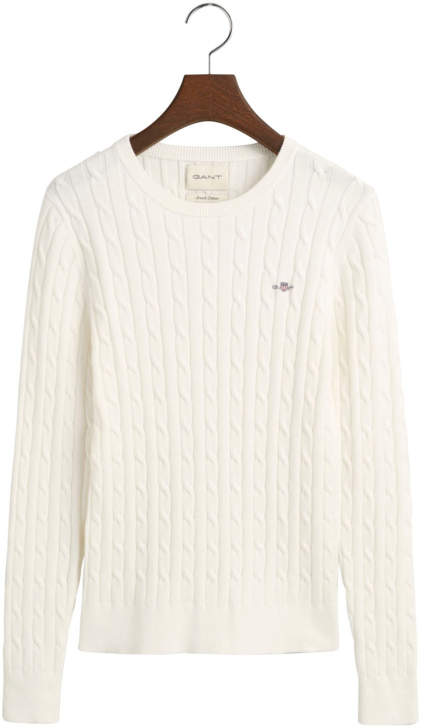Gant Pull en tricot »STRETCH COTTON CABLE C-NECK« mit Logostickerei auf der Brust