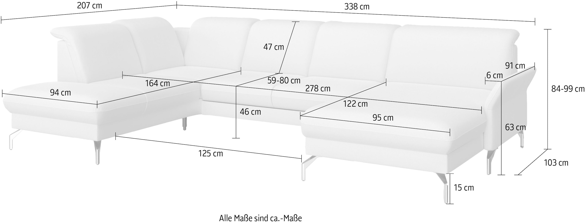 sit&more Wohnlandschaft »Fashion U-Form«, wahlweise mit Kopfteilverstellung, Vorziehsitz, motorisch, Metallfüsse