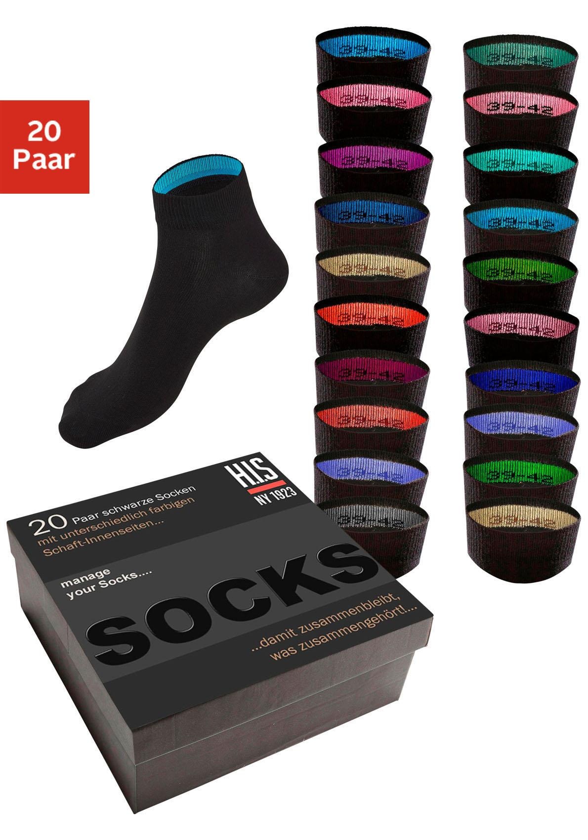 Image of H.I.S Kurzsocken "für Damen und Herren, perfekt zu sortieren mit farbigem Innenbündchen." Box, 20 Stk. tlg. in praktischer Geschenkbox für Beruf und Freizeit