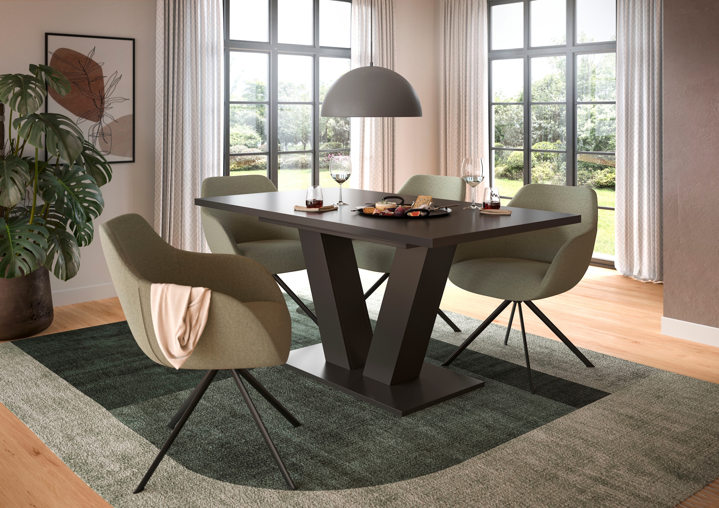 INOSIGN Esstisch »Motus, ausziehbar 150 -190 cm, inklusive 40 cm Einlegeplatte«, (Set, 1 St.), V-Gestell mit Bodenplatte, Tisch, Küchentisch, Esszimmer, Küche