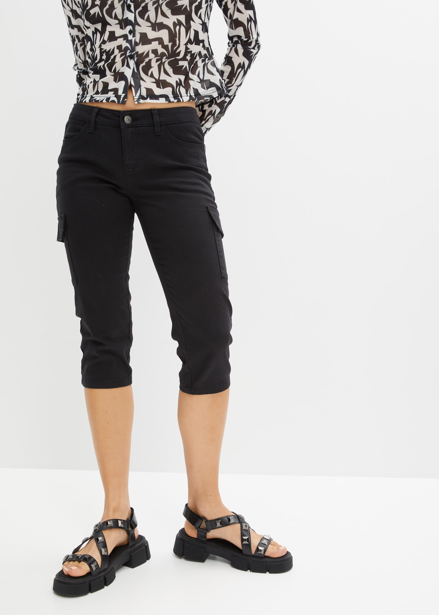 Image of bonprix Caprihose aus Baumwolle mit Elasthan, Skinny Fit, im Cargo-Look