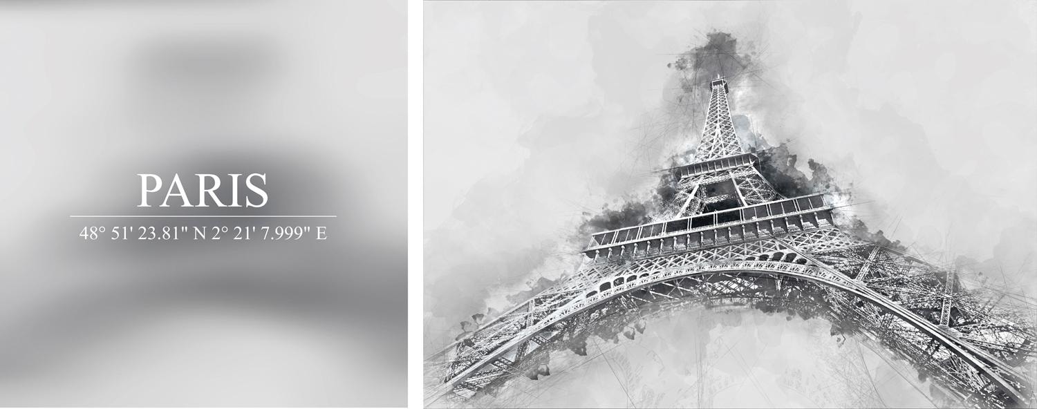 Image of queence Leinwandbild "Paris" Elemente der Architektur Kunst Paris Schriftzug Schriftzüge Sprüche Sprüche & Texte Set, Premium-Leinwandstoff, Handarbeit aus Deutschland, Spruch, 2er Set