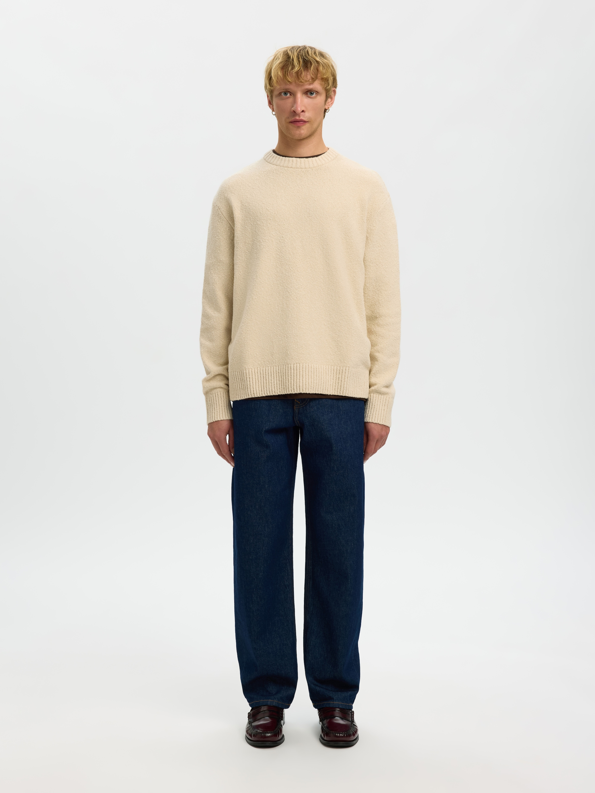 SELECTED Pull à col rond »SLMALEX LS KNIT CREW NECK NOOS« mélange coton, coupe décontractée