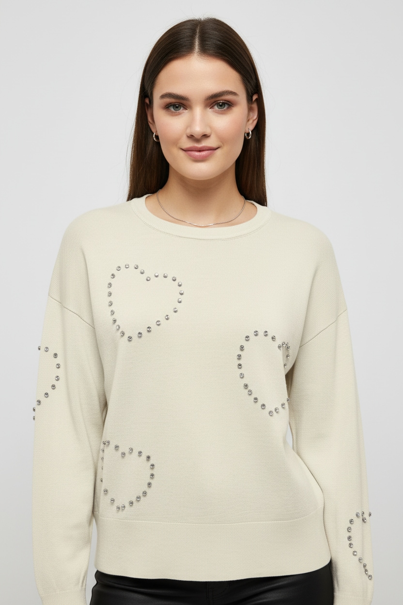 Image of ONLY Rundhalspullover "ONLBEE LS HEART BLING O-NECK CC KNT" mit Glitzersteinen