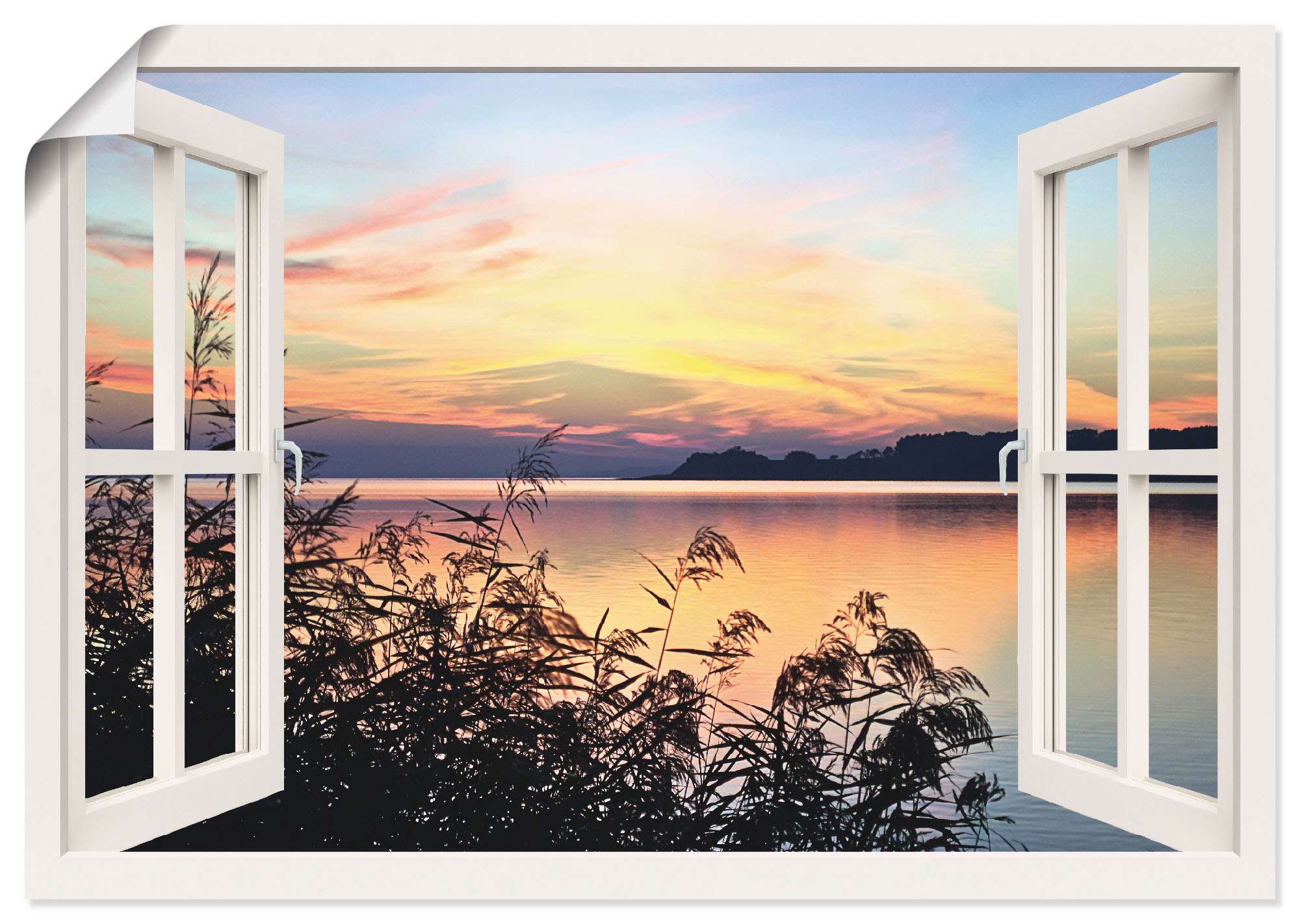 Artland Wandbild »Fensterblick - Zwei Liegestühle«, Fensterblick, (1 St.),  als Leinwandbild, Wandaufkleber oder Poster in versch. Grössen jetzt kaufen