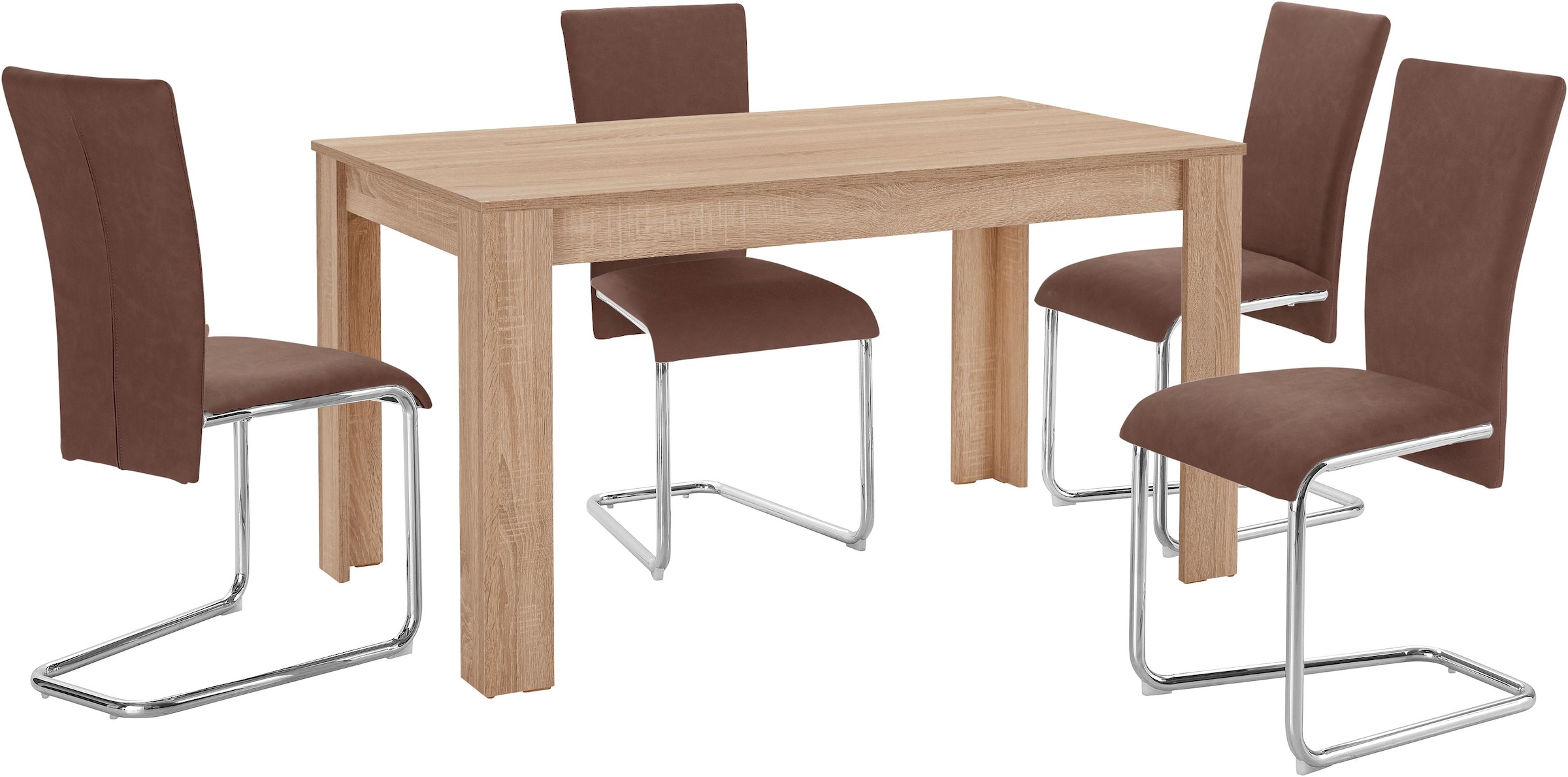 Stühlen, in Essgruppe 5 Homexperts eichefarben »Nick3-Mulan«, (Set, mit 4 cm sägerau, bequem kaufen Tisch tlg.), Breite 140