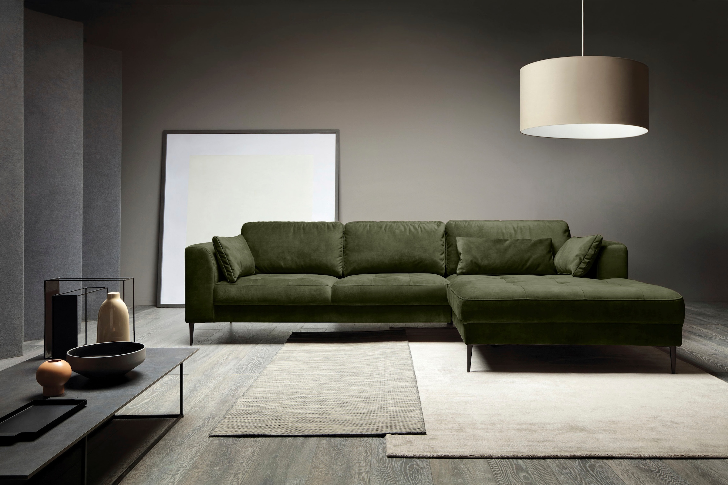 TRENDMANUFAKTUR Ecksofa »Luzi, wahlweise mit Schlaffunktion & Bettkasten. , L-Form« Designsofa mit tollem Sitzkomfort, Metallfüsse schwarz, Breite 280 cm