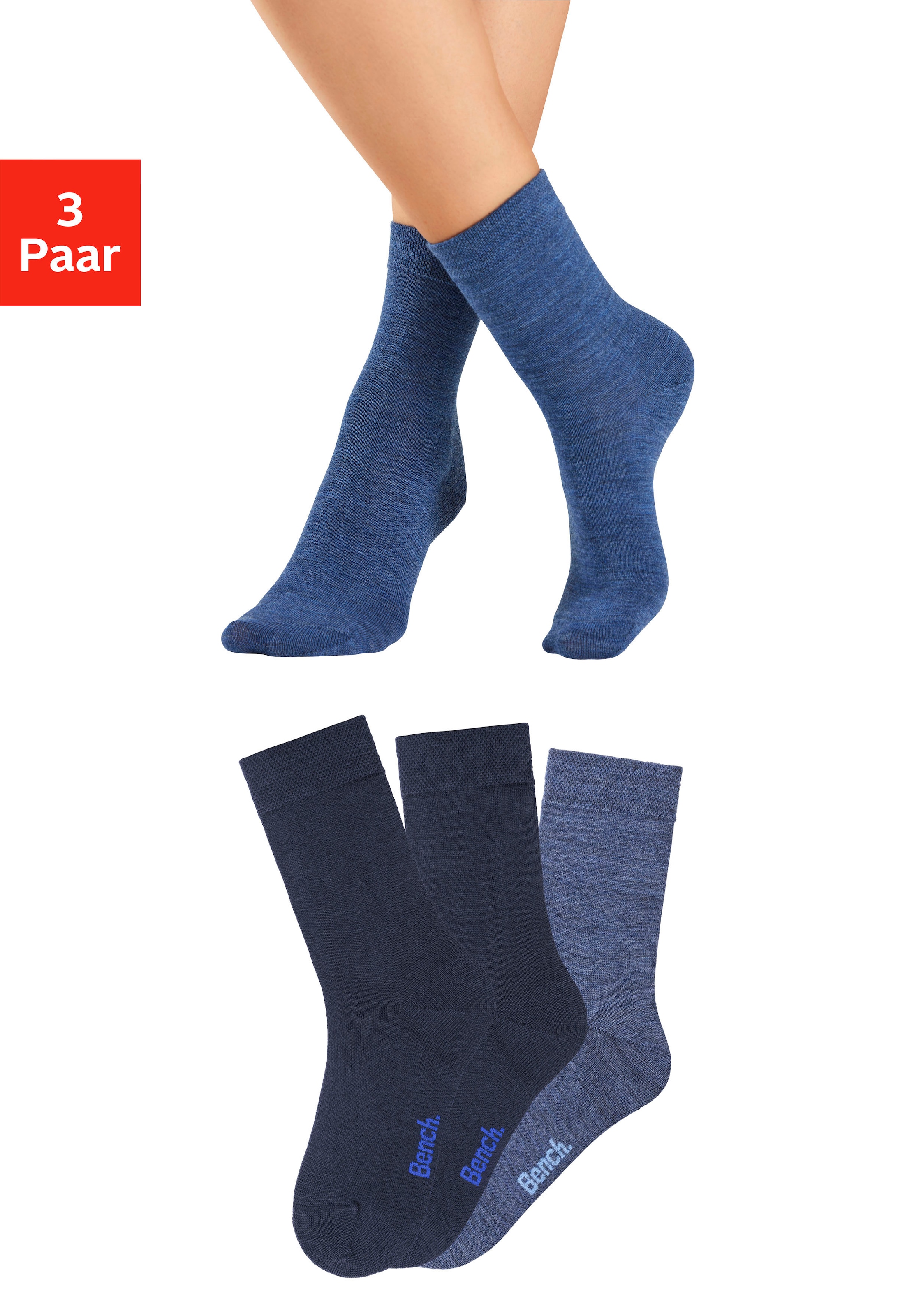 Bench. Socken, (Packung, 3 Paar), Damensocken aus flauschigem Material mit wärmender Wolle