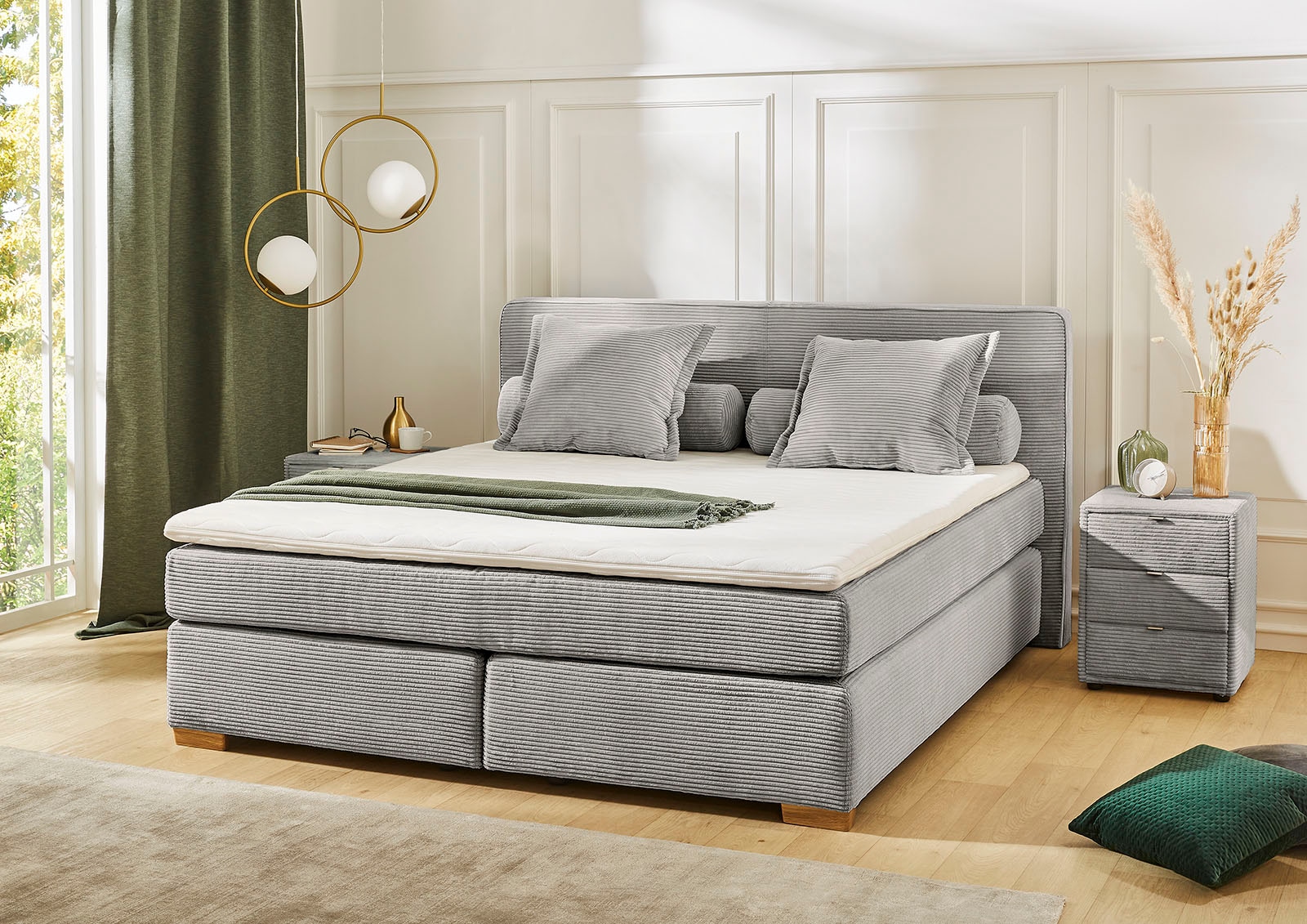 Image of Jockenhöfer Gruppe Boxspringbett "ROMY inkl. 7-Zonen-TTFK-Matratze H3" mit Kaltschaumtopper, Cordstoff, Echtholzfüsse, 140/180 cm x 200 cm