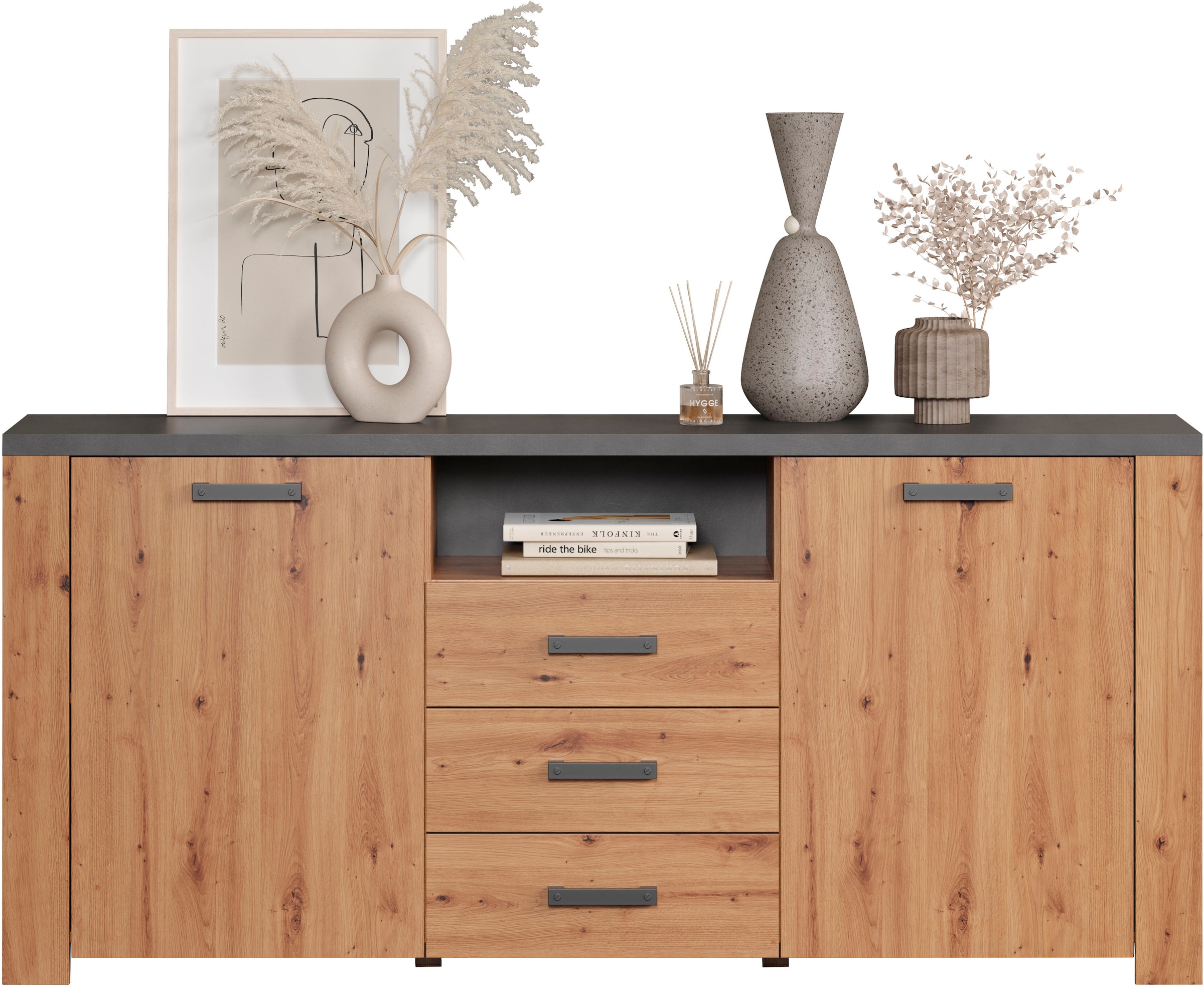 Home affaire Sideboard »Ambres«, (1 St.), Kommode Echtholzoptik, Masse BxH: 180x83 cm, Eiche