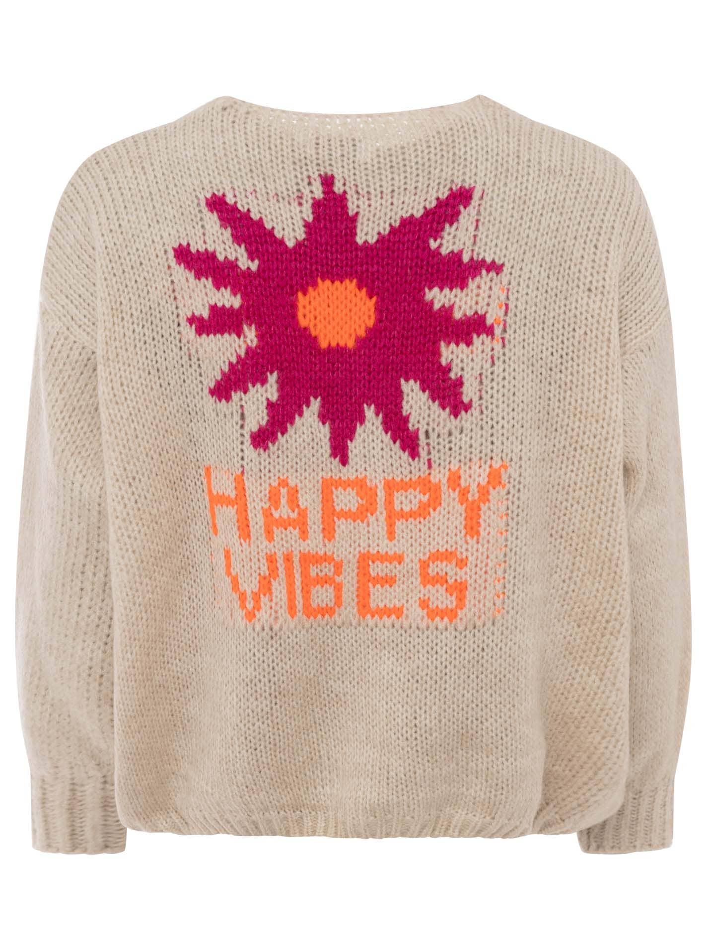 Zwillingsherz Cardigan »"Happy Vibes"« Knopfleiste, grosses Motiv mit Blume und Schrift hinten, One Size