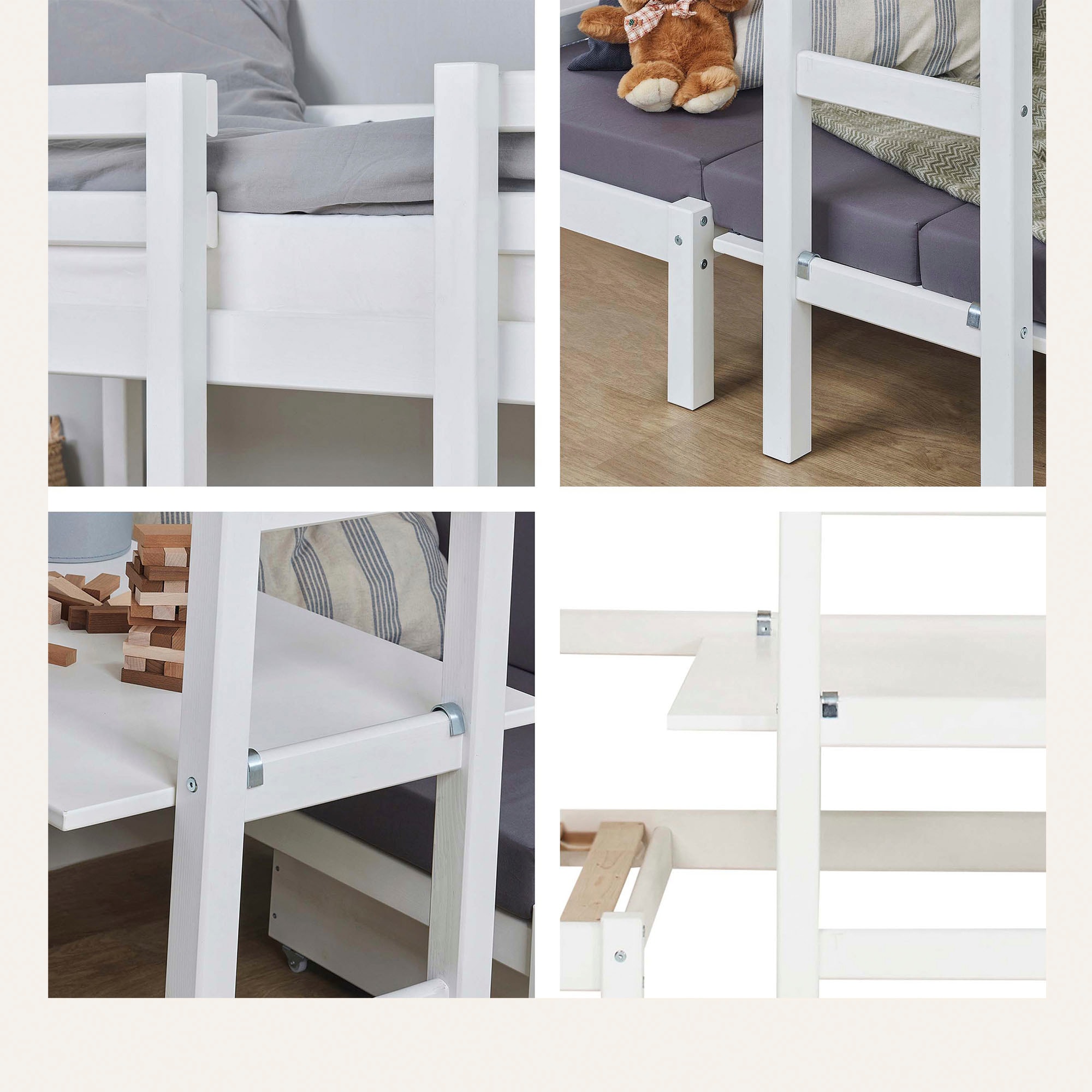 Hoppekids Hochbett »Kinderbett ECO Dream, Einzelbett, Juniorbett 90x200«, 5 verschiedene Farben: Weiss, Grün, Blau, Rosa, Grau