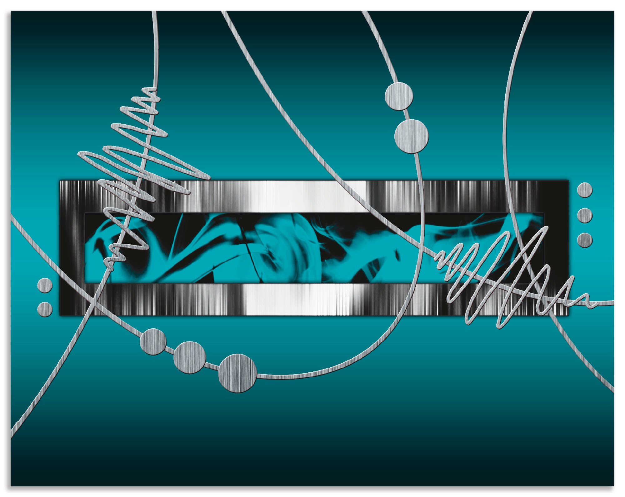 Image of Artland Küchenrückwand »Silberfarben abstrakt auf petrol«, (1 tlg.), selbstklebend in vielen Grössen - Spritzschutz Küche hinter Herd u. Spüle als Wandschutz vor Fett, Wasser u. Schmutz - Rückwand, Wandverkleidung aus Alu bei Ackermann Versand Schweiz