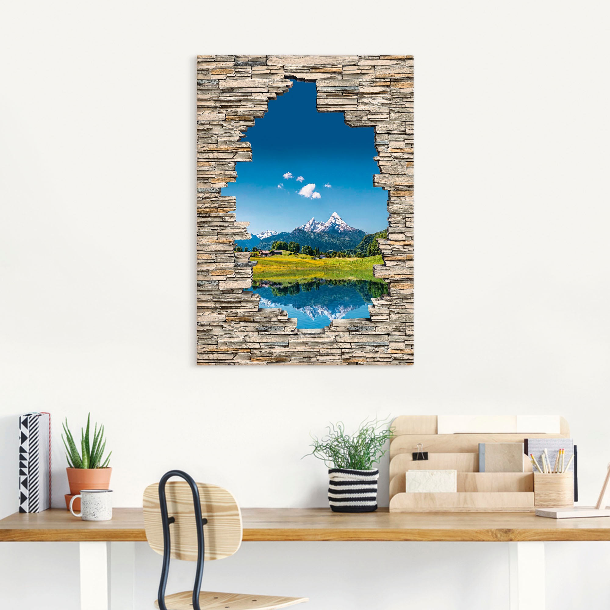 Artland Wandbild »Landschaft in den Alpen Blick Steinmauer«, Berge & Alpenbilder, (1 St.), als Leinwandbild in verschied. Grössen