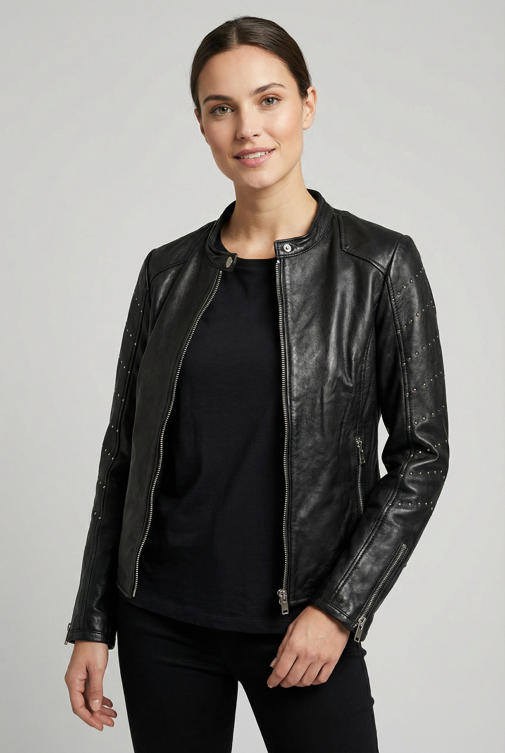Image of Mauritius Lederjacke "MWClee" Bikerjacke mit Nietenbesatz, Slim Fit