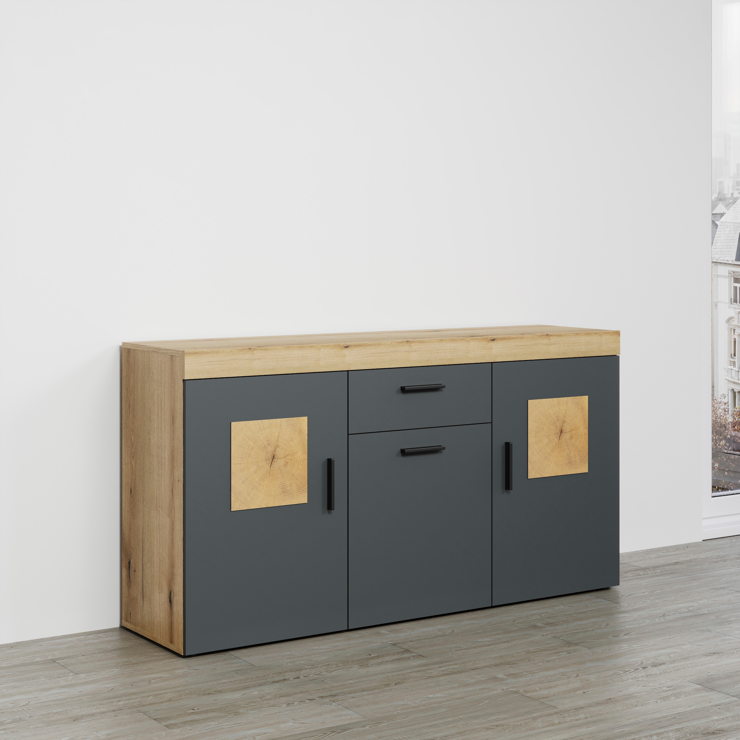 Home affaire Sideboard »Ghent« Packung, 1 Stk. tlg. Sideboard mit 3 Türen & 1 Schublade - (B/T/H) 160/42/86 cm