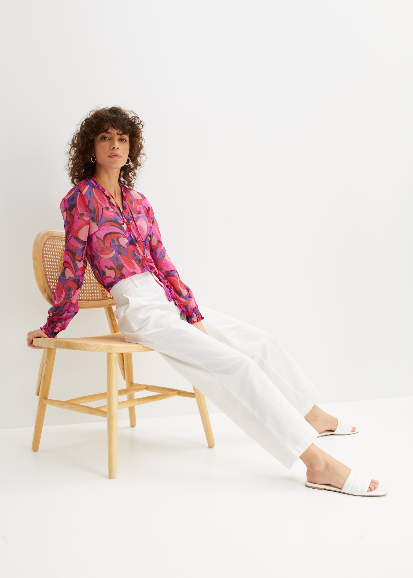 bonprix Pantalon en lin  mélange lin-coton, coupe loose fit, hauteur de taille confortable