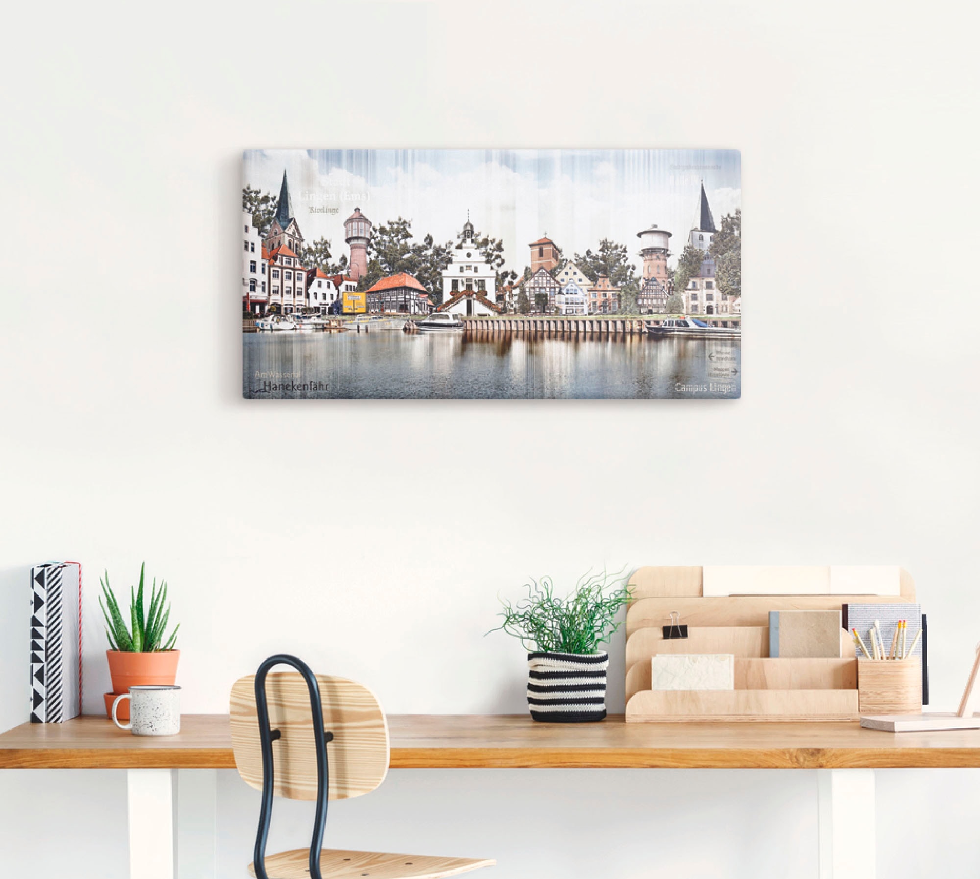 Artland Leinwandbild »Lingen Ems Skyline Collage«, Deutschland, (1 St.), auf Keilrahmen gespannt