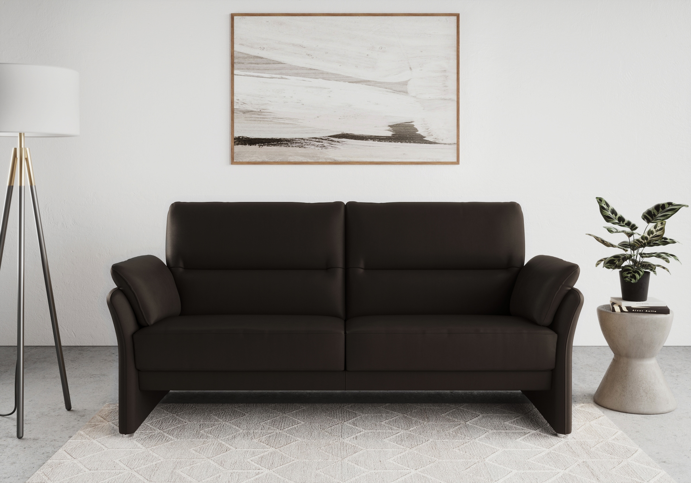 Image of DOMO collection 2,5-Sitzer "Pina, schmale Armlehnen, mit Federkern, kompakt & elegant" Hoher Sitzkomfort, Luxus-Microfaser Lederoptik, braun, Breite 199 cm